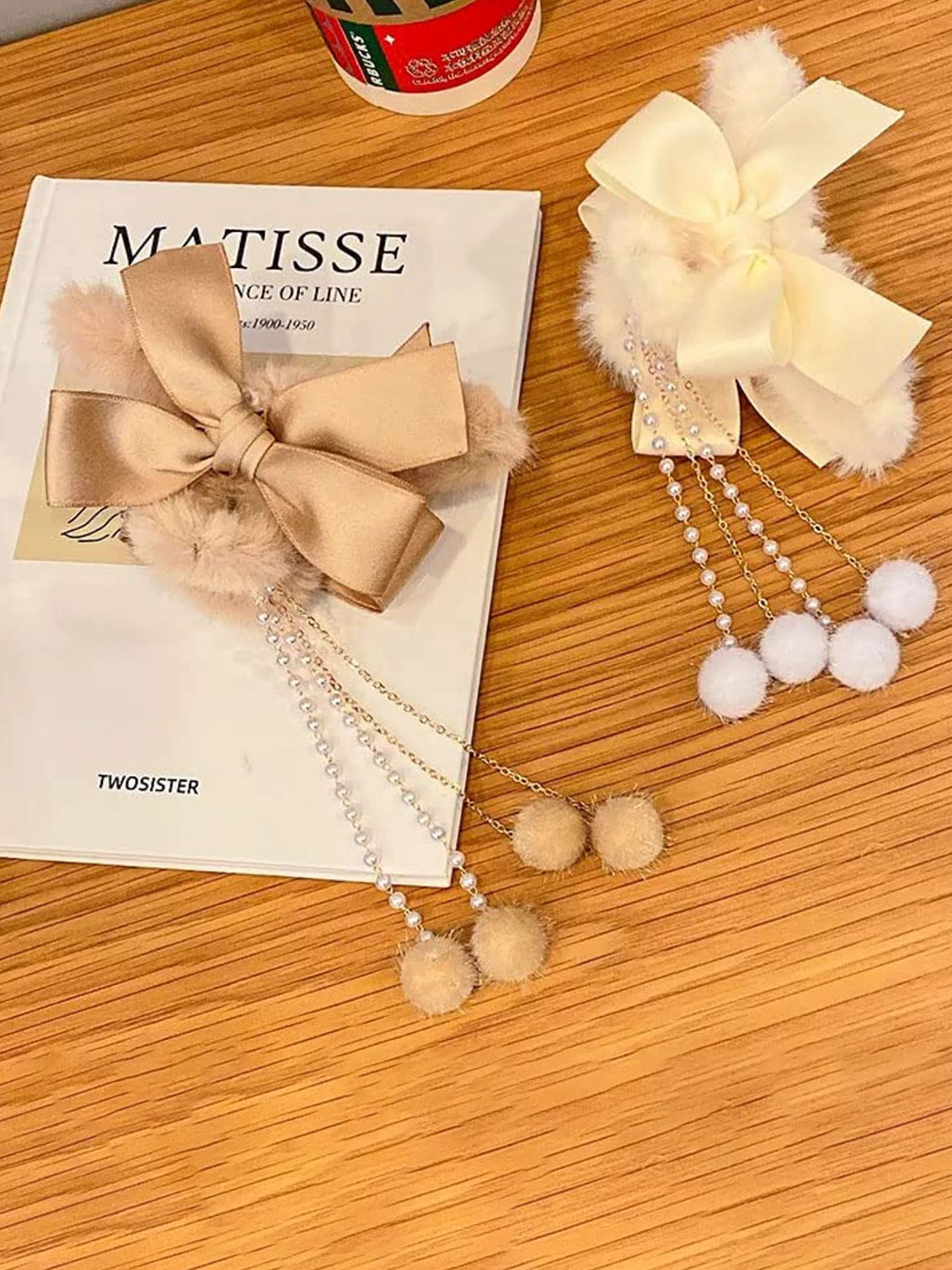 DN Creation Set of 2 Faux Fur Large Bow Hair Holder Claw Clip