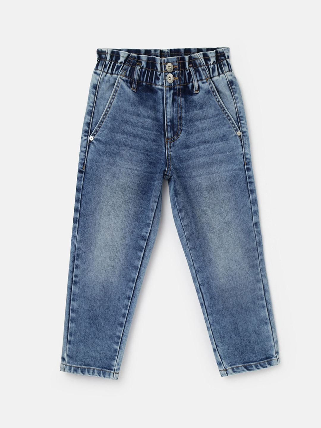 United Colors of Benetton Girls High-Rise Clean Look Heavy Fade Whiskers Jeans