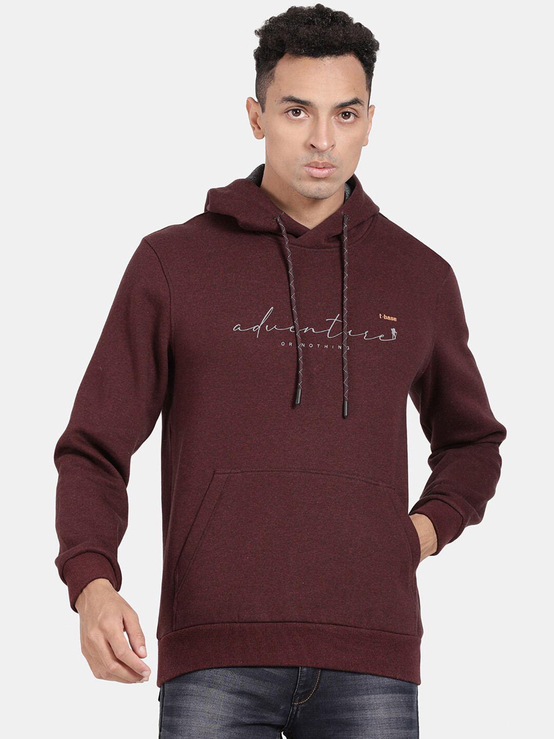 t-base Typography Printed Hooded Long Sleeves Sweatshirt