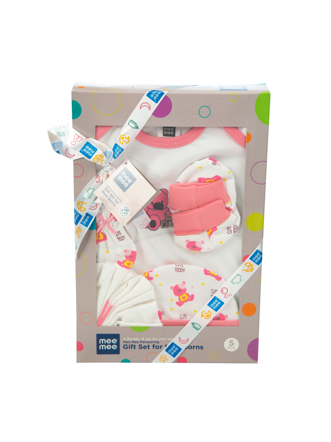MeeMee Infants Pack Of 5 Printed Pure Cotton Baby Apparel Gift Set