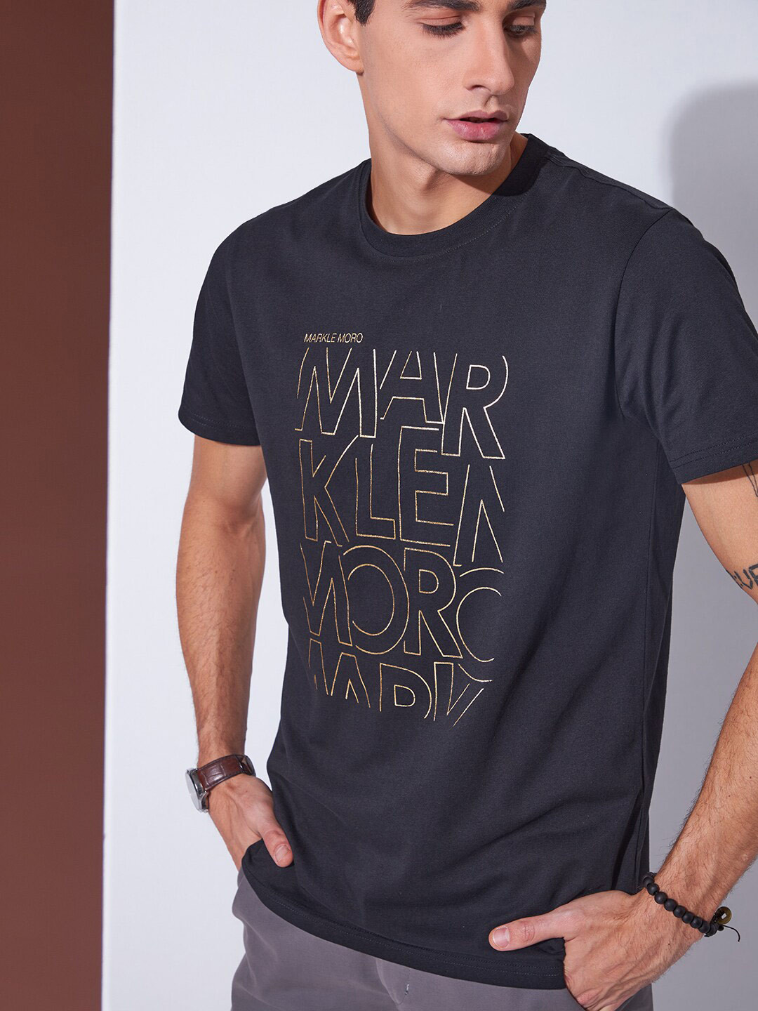 Markle Moro Typography Printed Cotton Slim Fit T-shirt