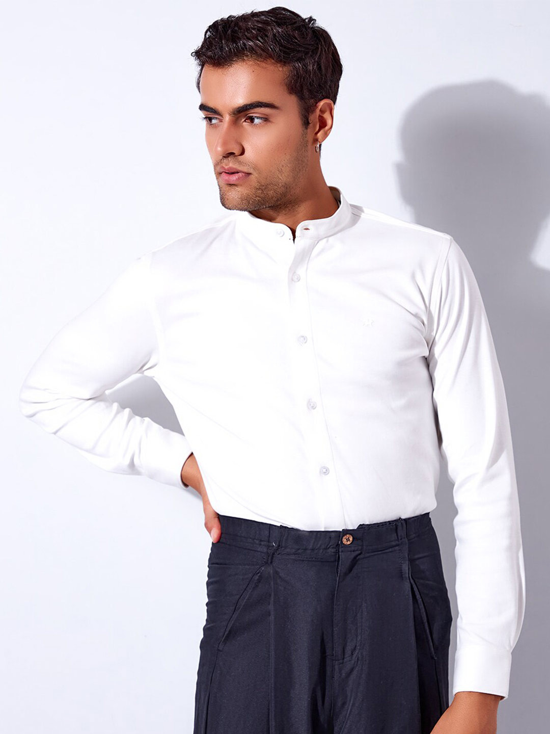 Markle Moro Mandarin Collar Opaque Casual Shirt