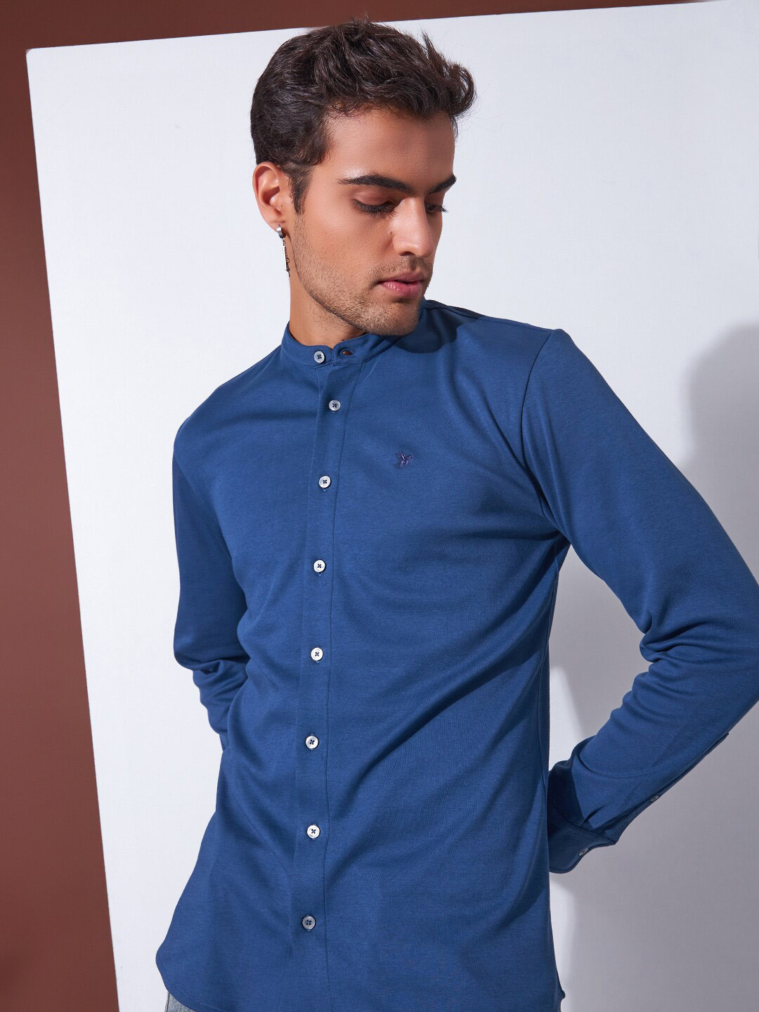 Markle Moro Mandarin Collar Opaque Casual Shirt