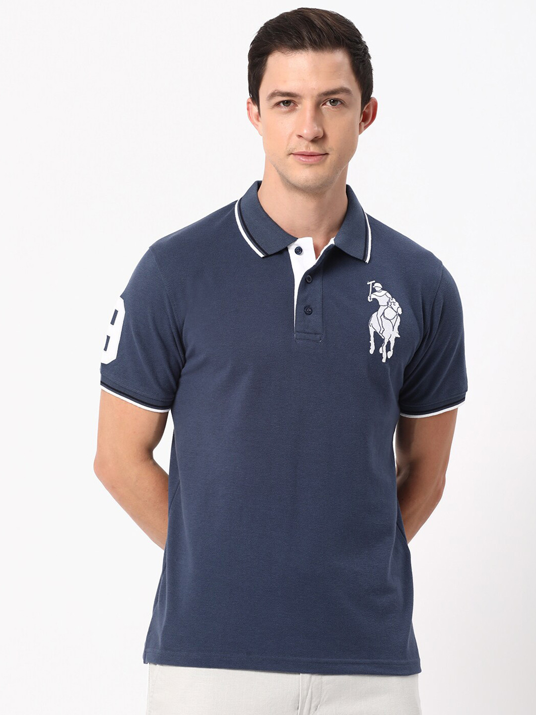 R&B Logo Printed Polo Collar Cotton Regular T-shirt