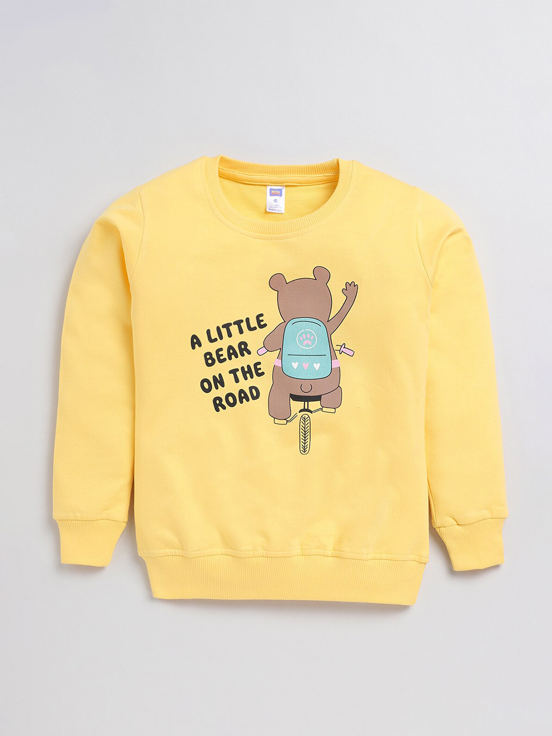 Nottie Planet Girls Bear Printed Loopknit Pure Cotton Pullover