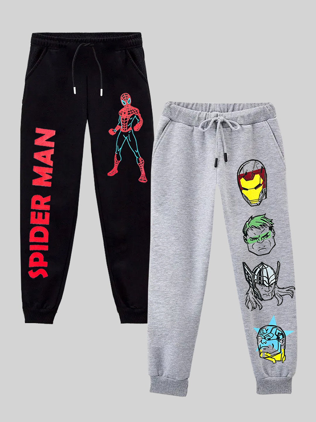 KUCHIPOO Boys Pack Of 2 Marvel Printed Mid-Rise Regular Fit Joggers