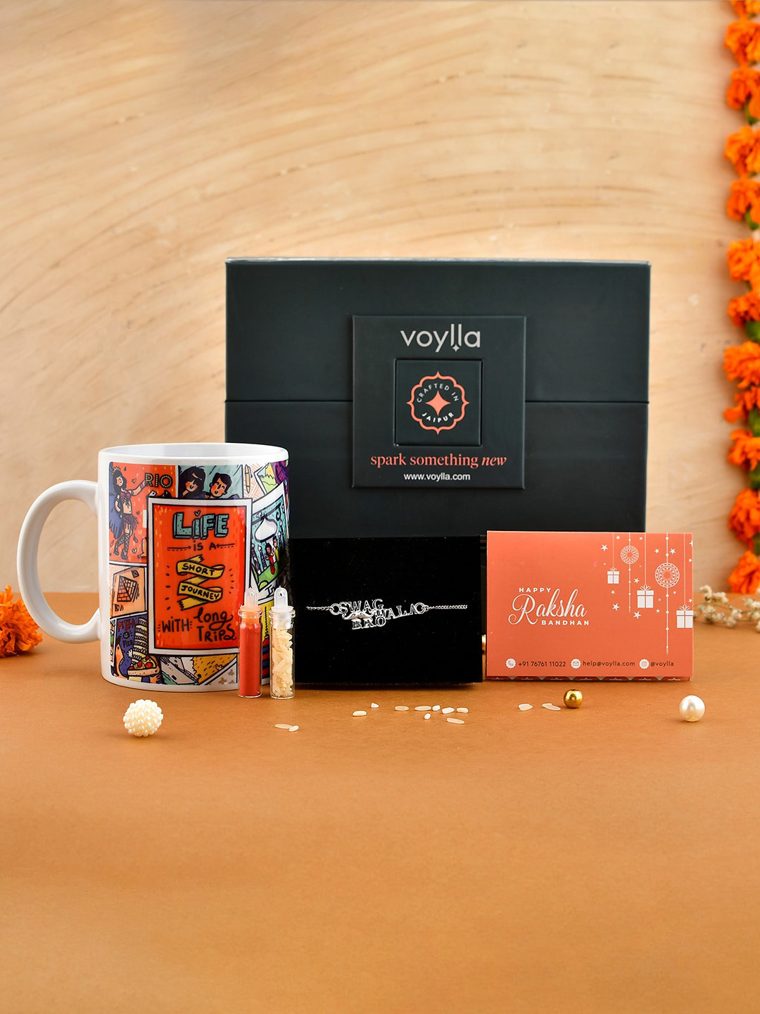 Studio Voylla Sterling Silver Rakhi Gift Set With Roli & Chawal & Greeting Card