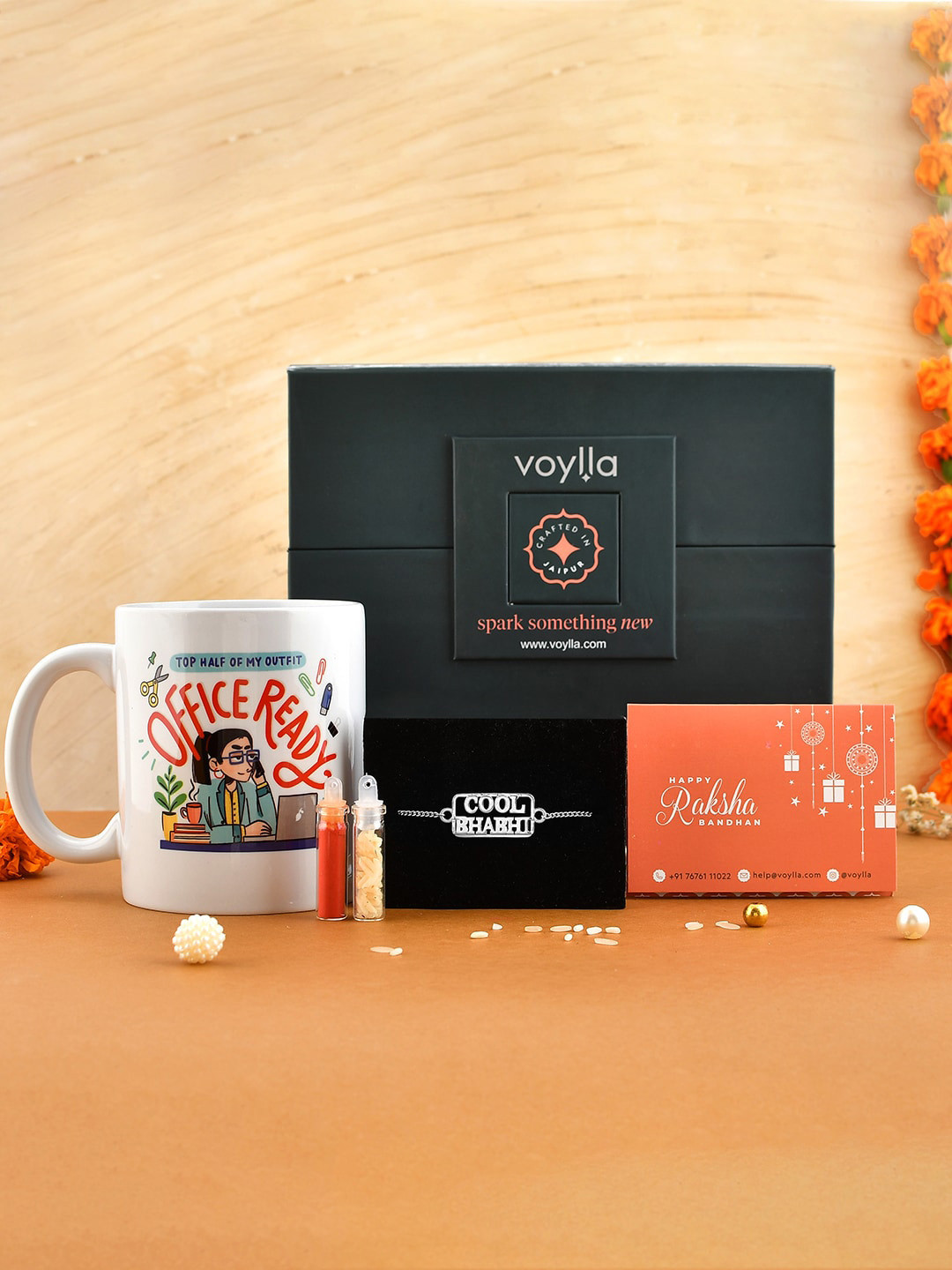 Studio Voylla Sterling Silver Rakhi Gift Set With Roli & Chawal & Greeting Card