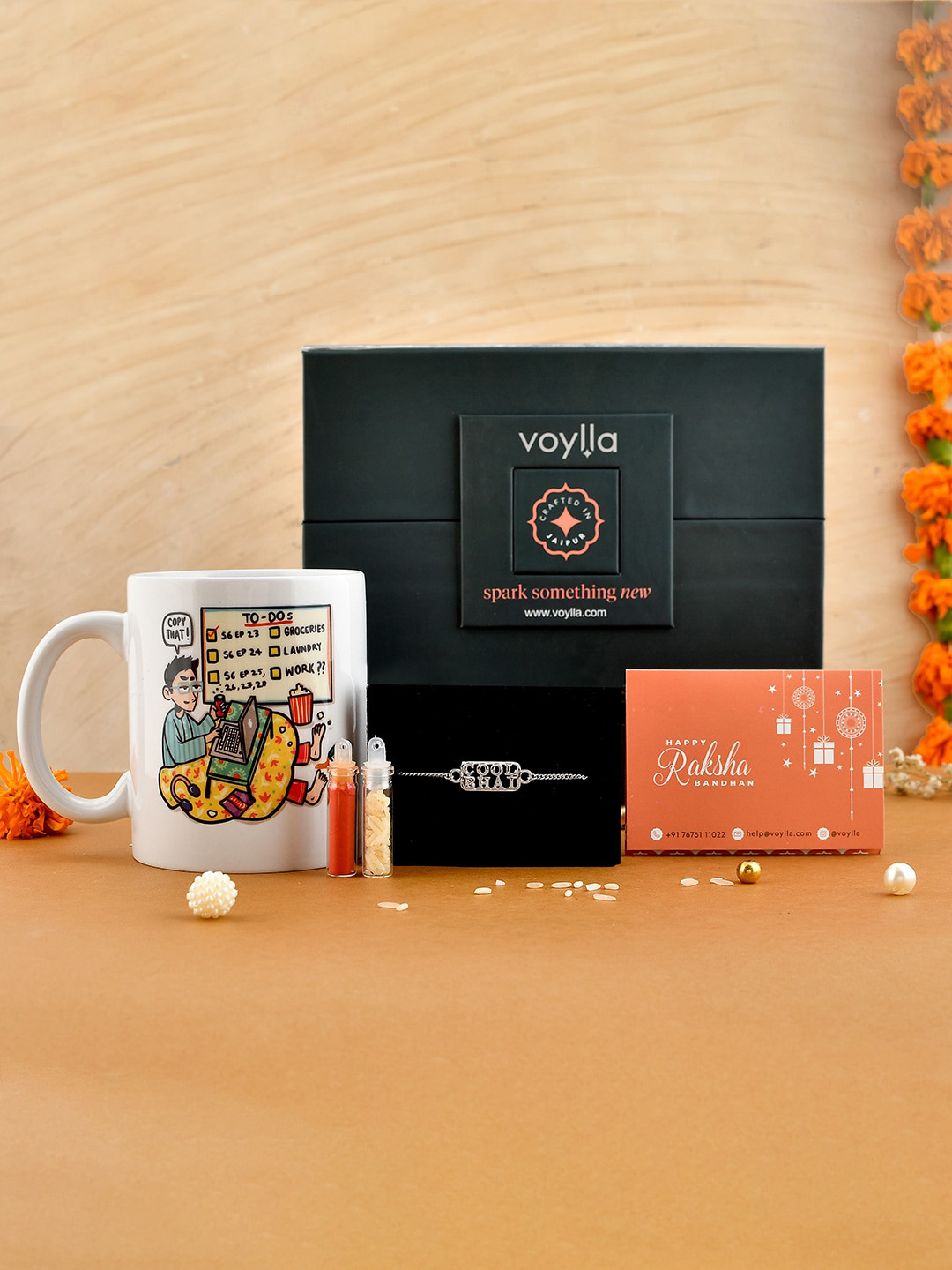 Studio Voylla Sterling Silver Rakhi Gift Set With Roli & Chawal & Greeting Card