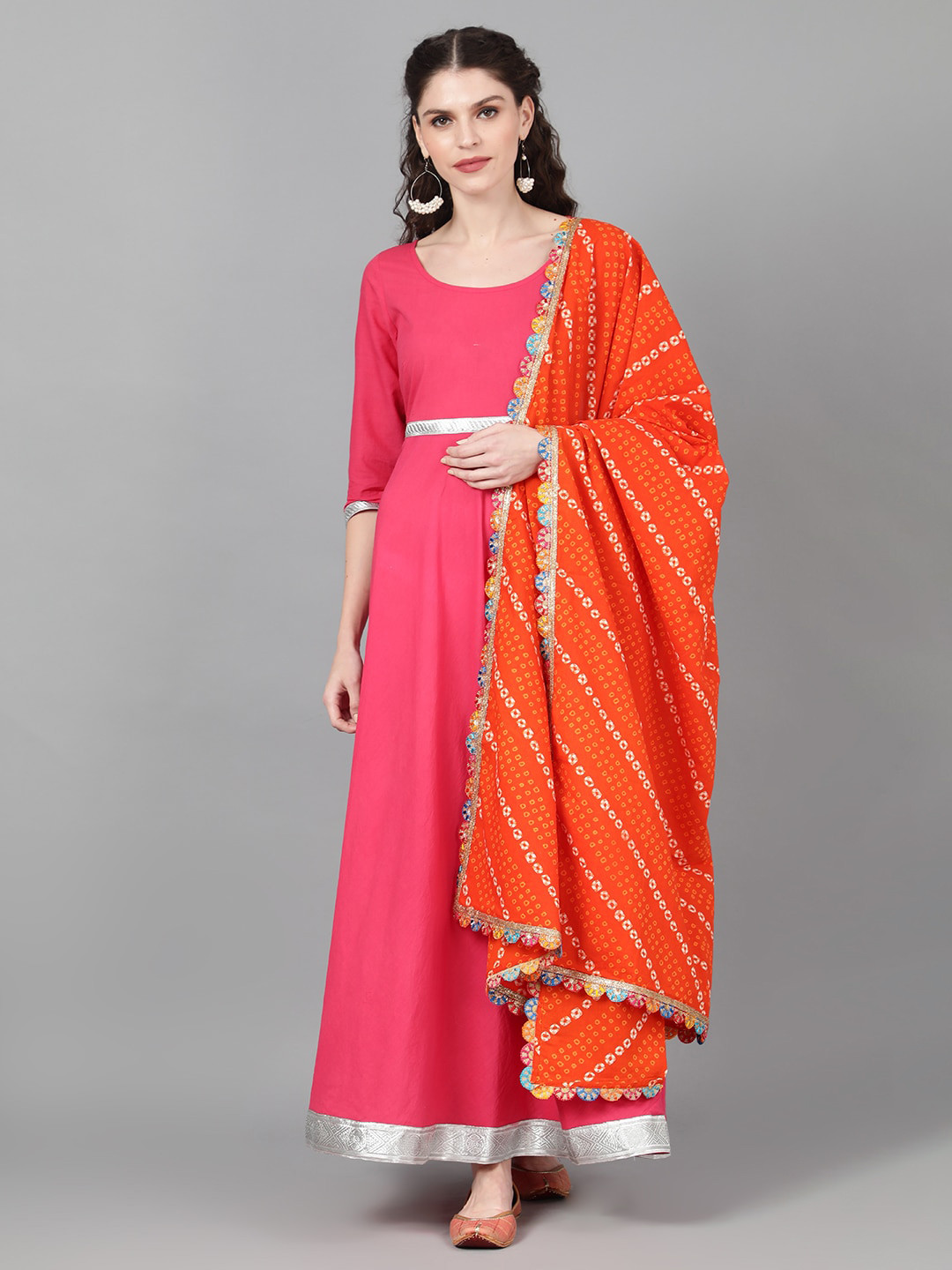 AKS Round Neck Gotta Patti A-Line Maxi Ethnic Dress