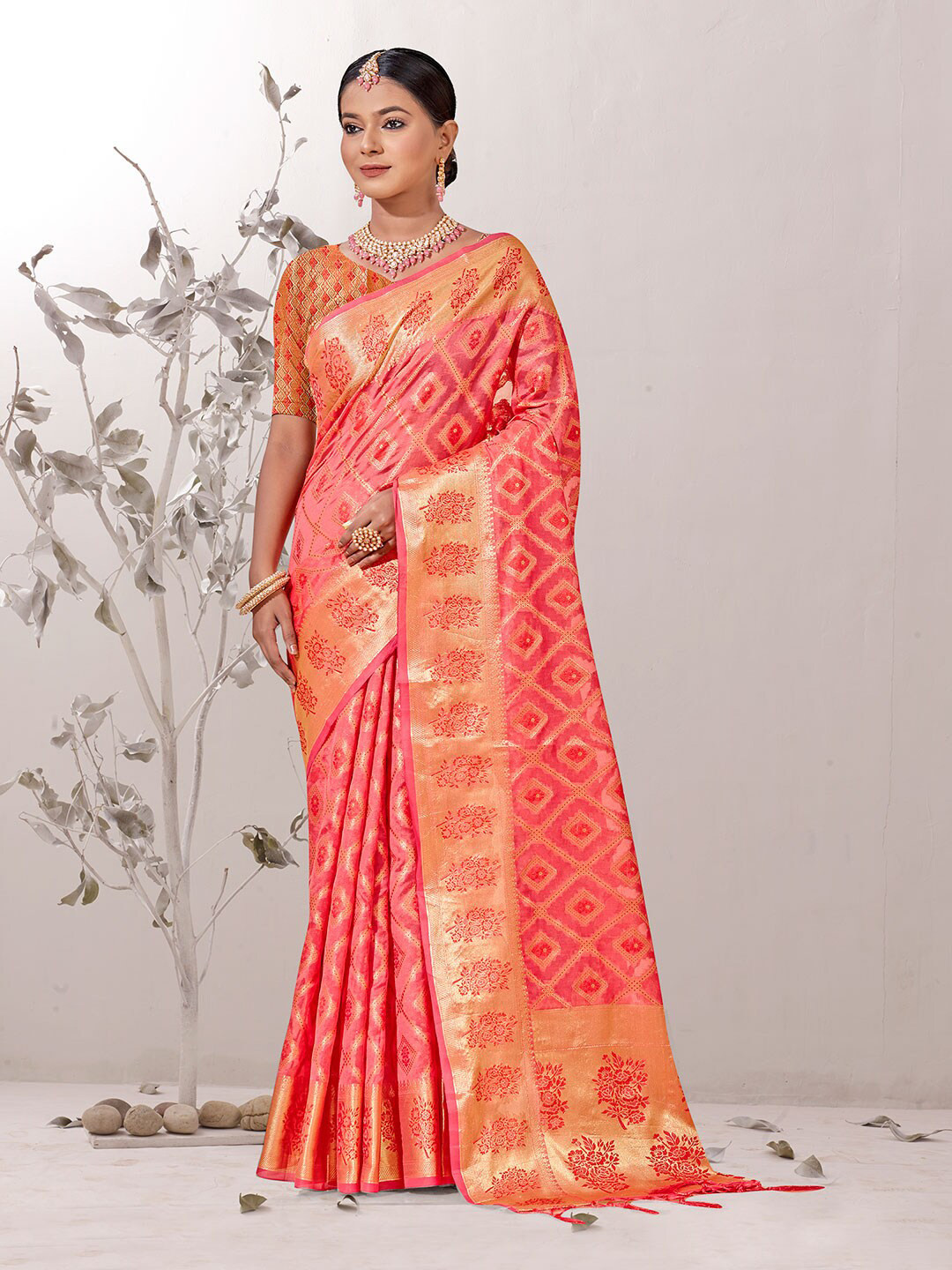 Anouk Rustic  Ethnic Motifs Woven Design Zari Detailed Organza Saree