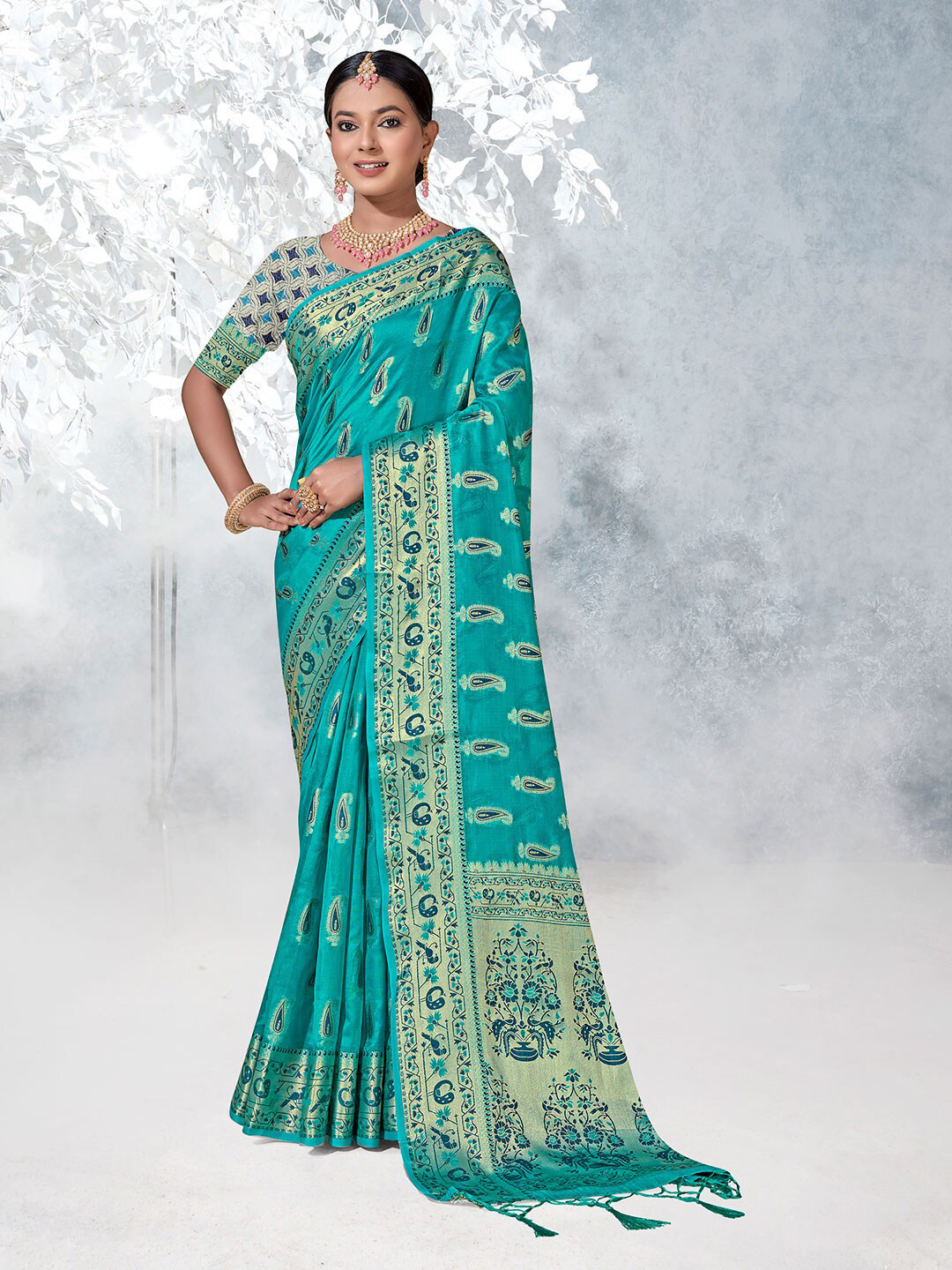 Anouk Rustic  Ethnic Motifs Woven Design Zari Detailed Organza Saree
