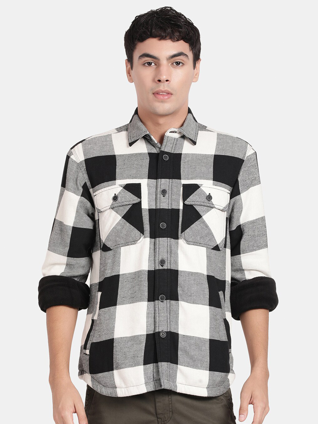 t-base Buffalo Checked Cotton Opaque Casual Shirt