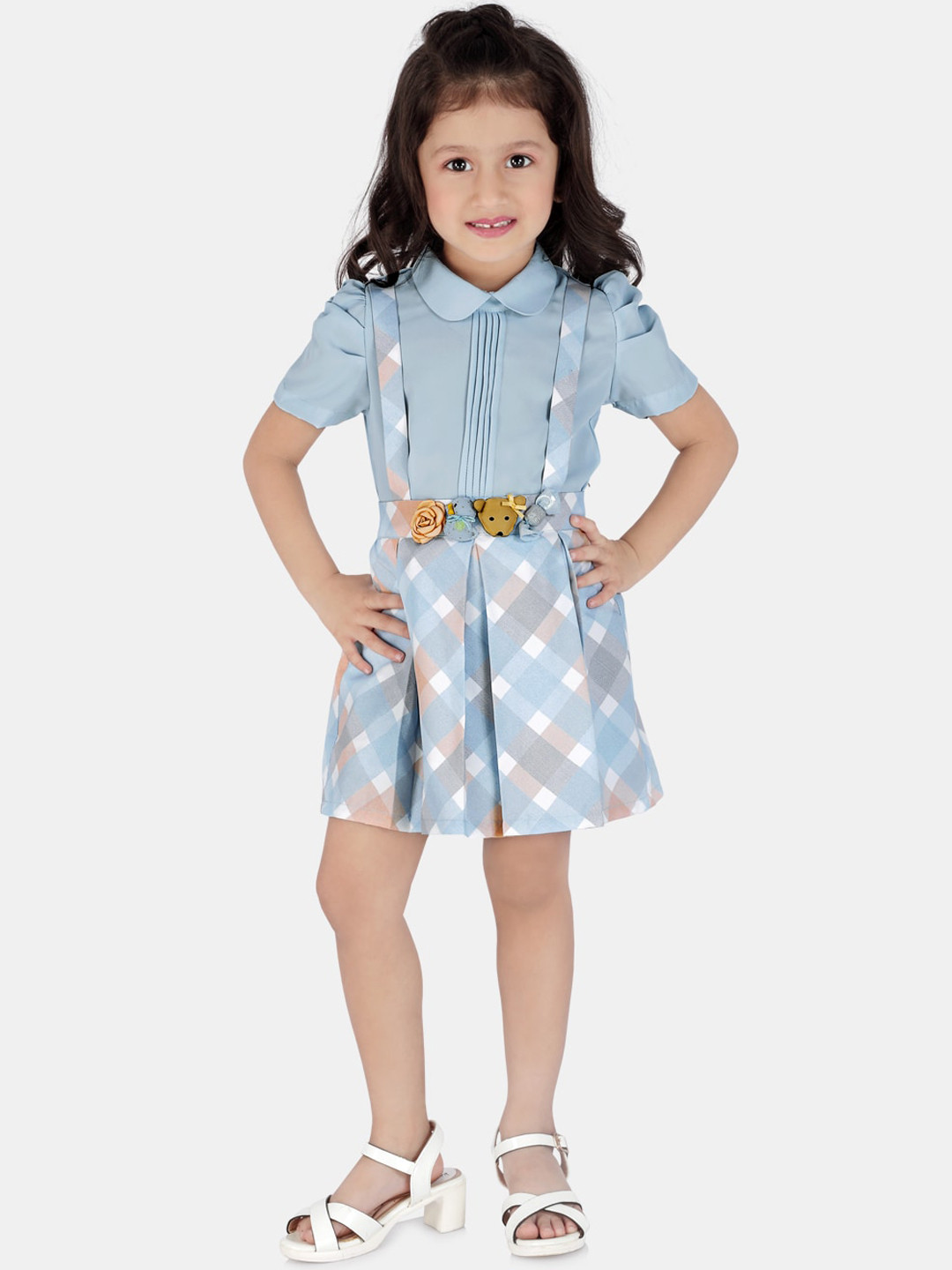 Peppermint Girls Checked Flared Dungarees