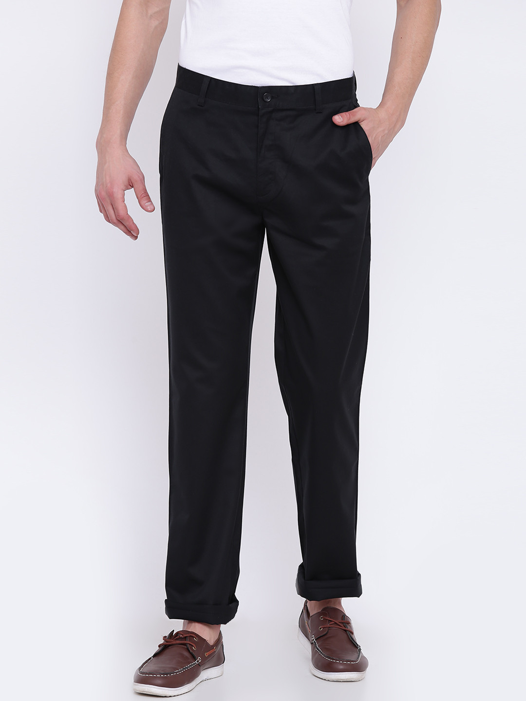Wills Lifestyle Men Black Regular Fit Solid Smart Casual Trousers