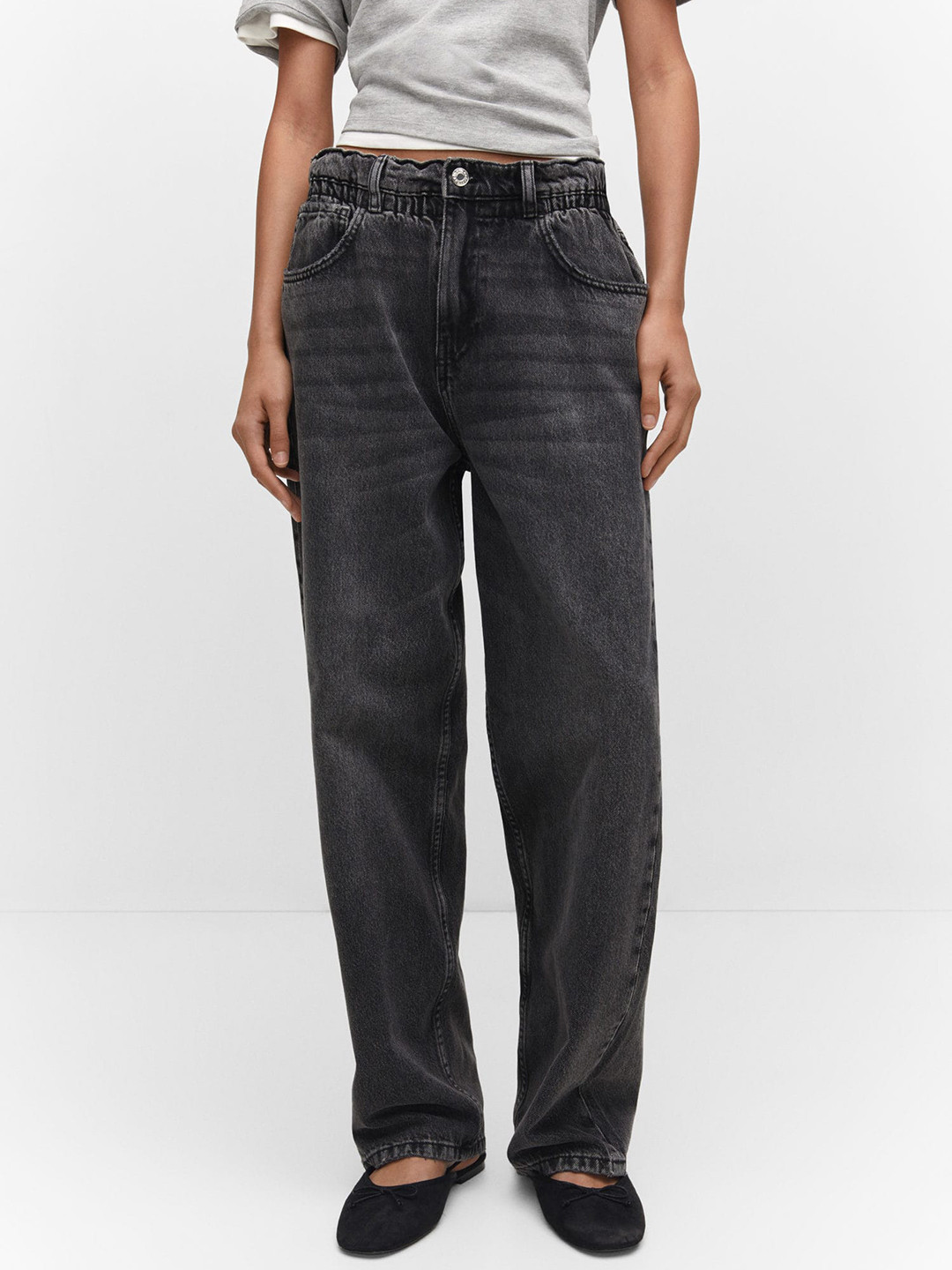 MANGO Women Cotton Light Fade Straight Slouchy Jeans