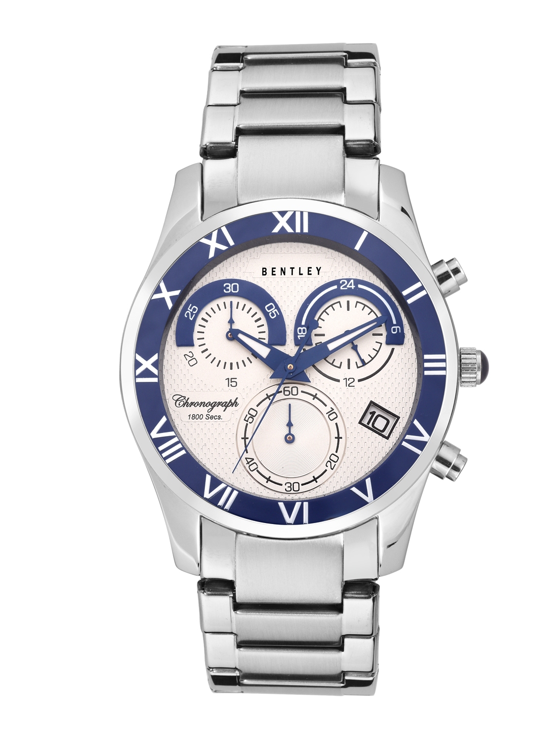 BENTLEY Men Silver Toned Blue Analogue Watch