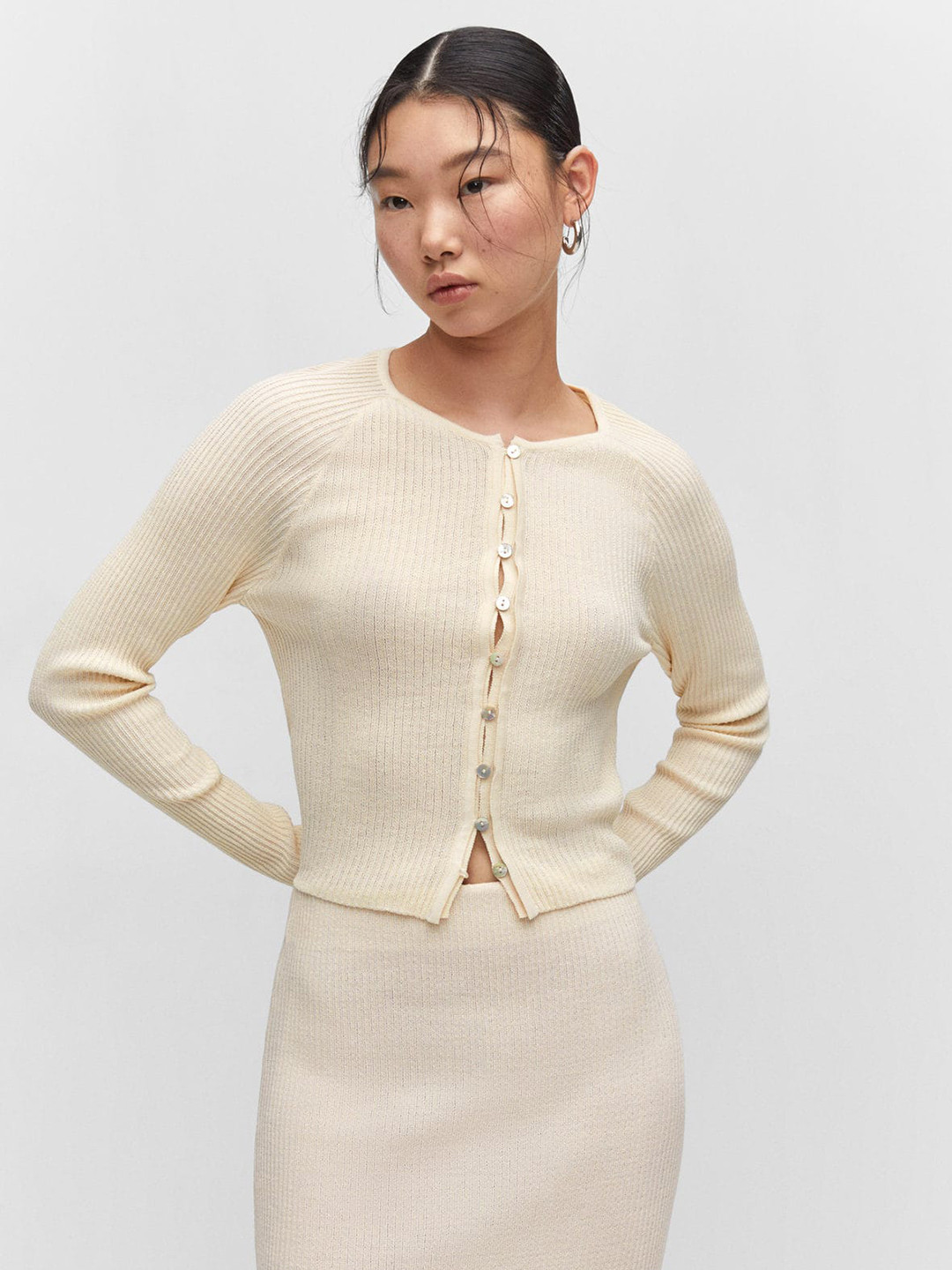 MANGO Acrylic Ribbed Cardigan
