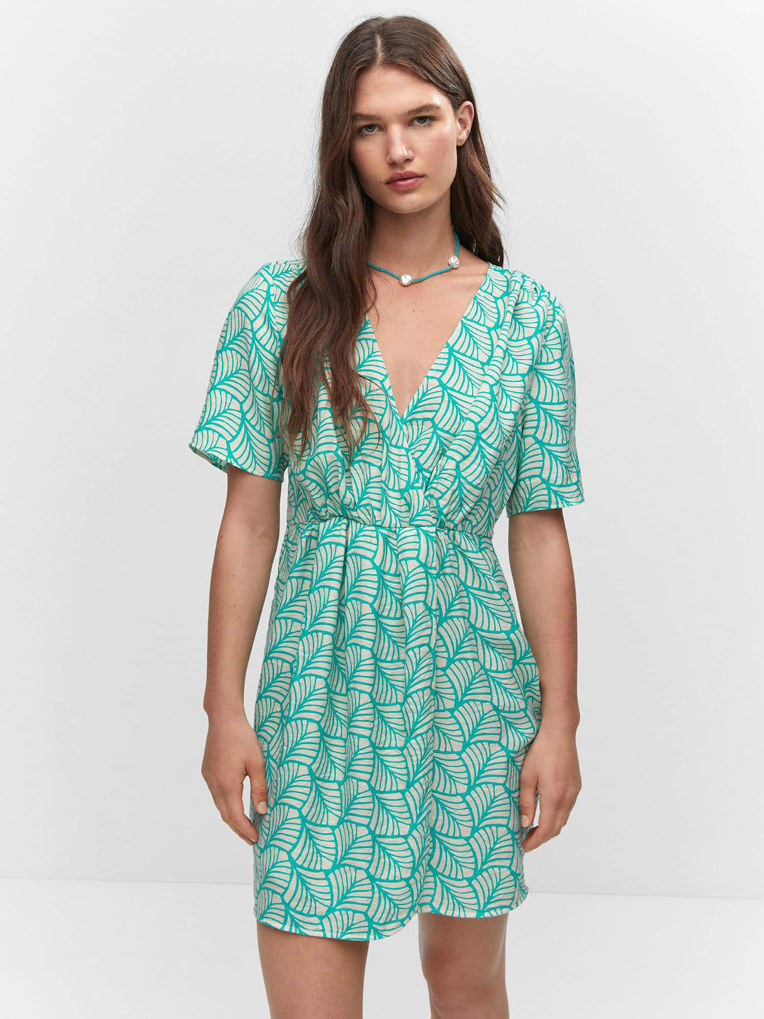 MANGO Printed Wrap Mini Dress