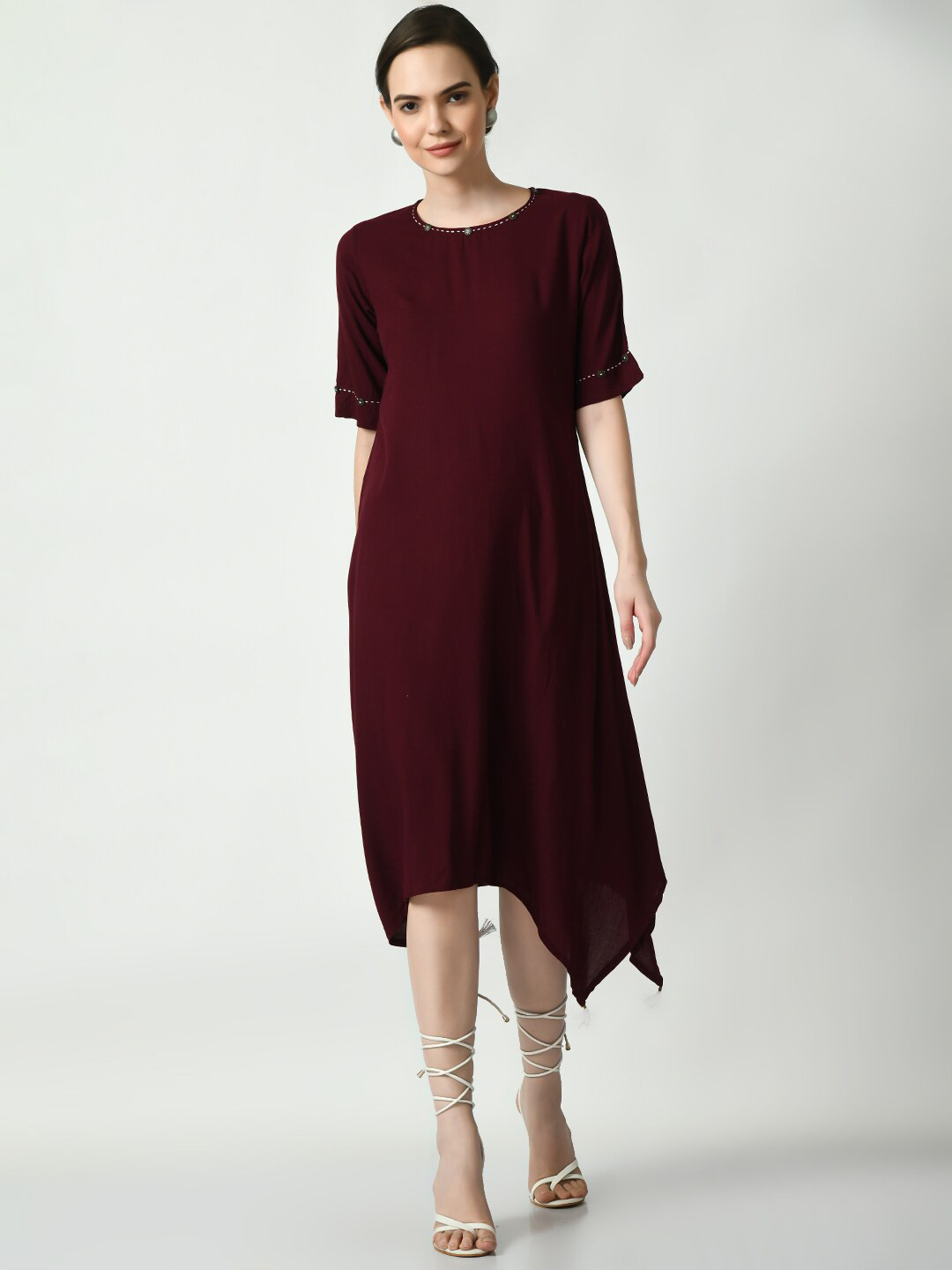 DressBerry Coffee Brown Asymmetric Cotton A-Line Dress