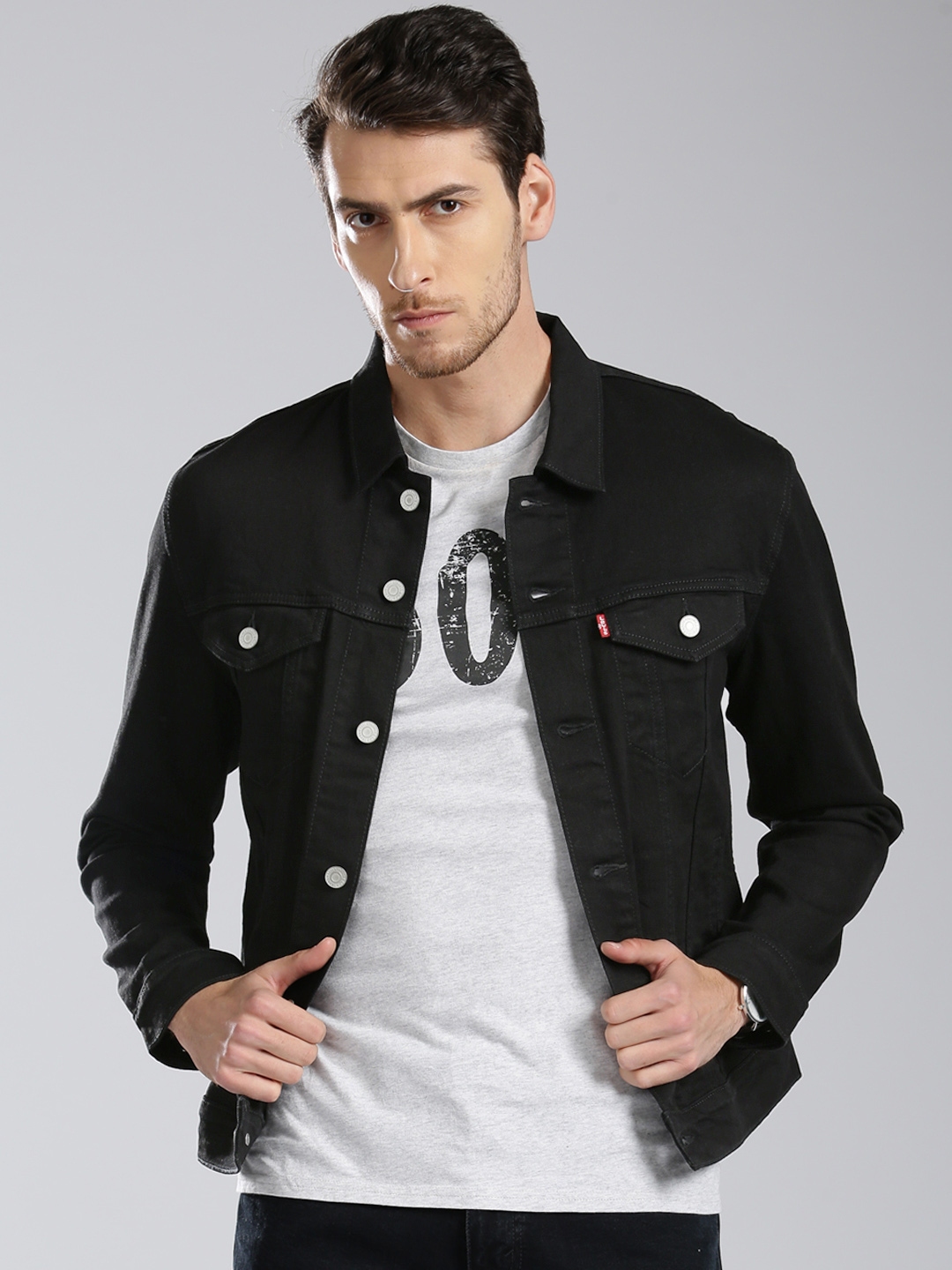 Buy Levis Men Black Solid Denim Jacket - Jackets for Men 2451949 | Myntra
