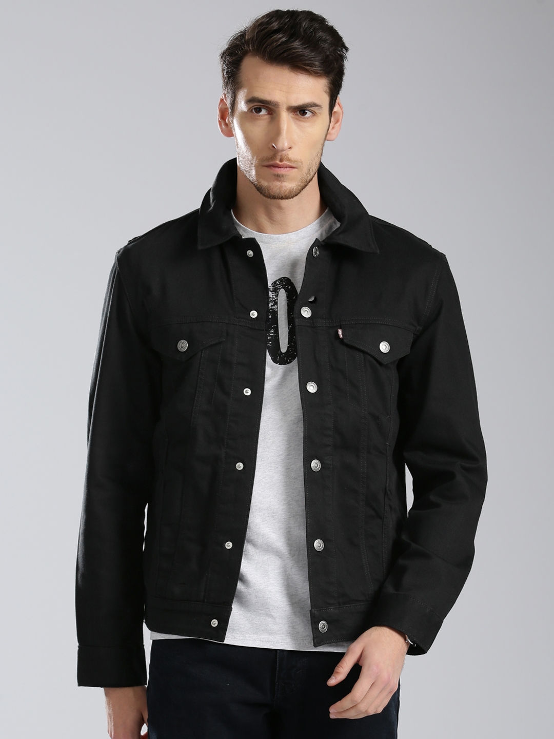 Buy Levis Men Black Solid Denim Jacket - Jackets for Men 2451951 | Myntra