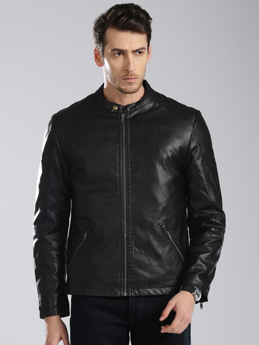Buy Levis Men Black Solid Leather Jacket - Jackets for Men 2451960 | Myntra