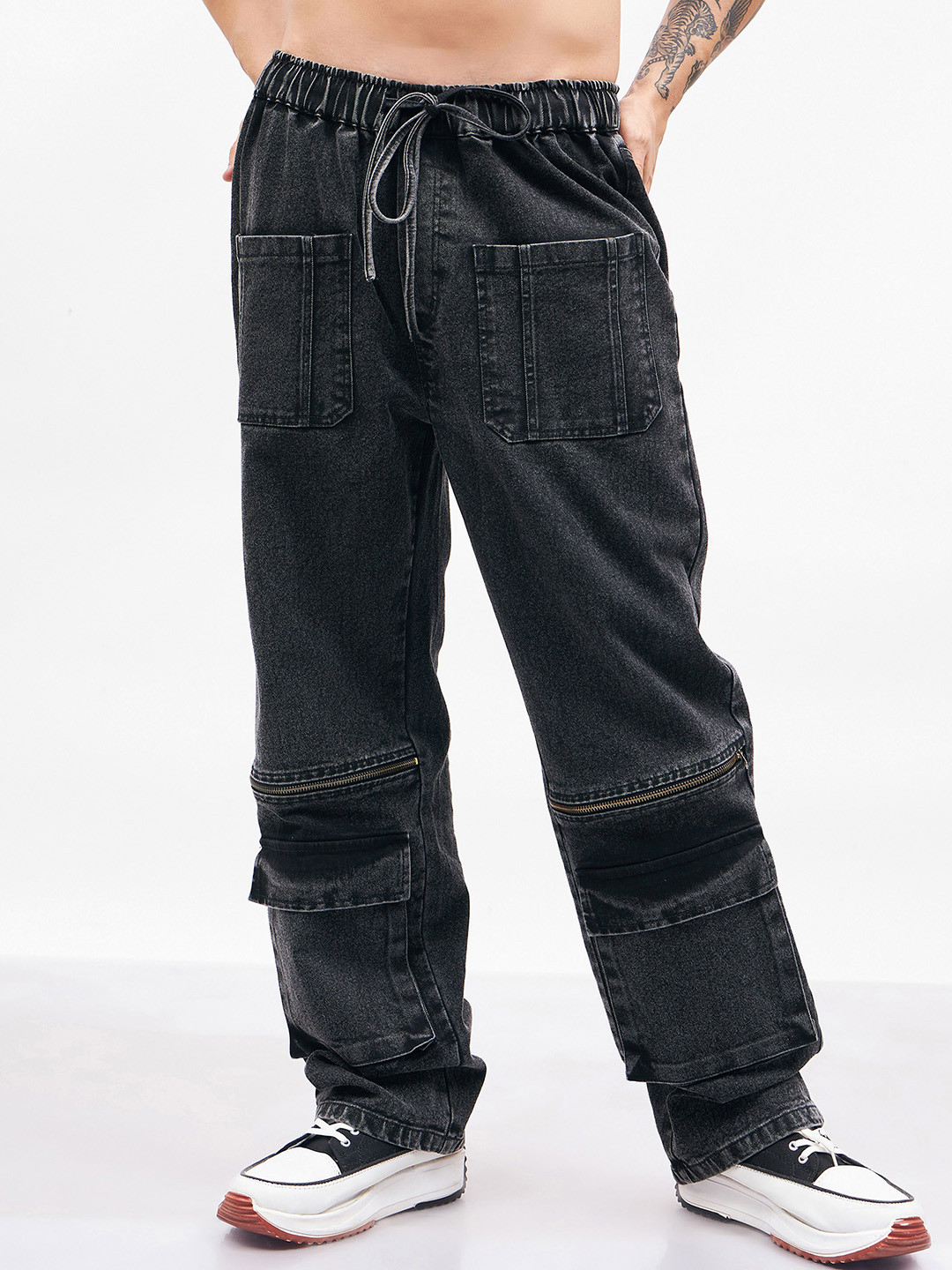 MASCLN SASSAFRAS Men Clean Look Wide Leg Acid Wash Pure Cotton Jeans