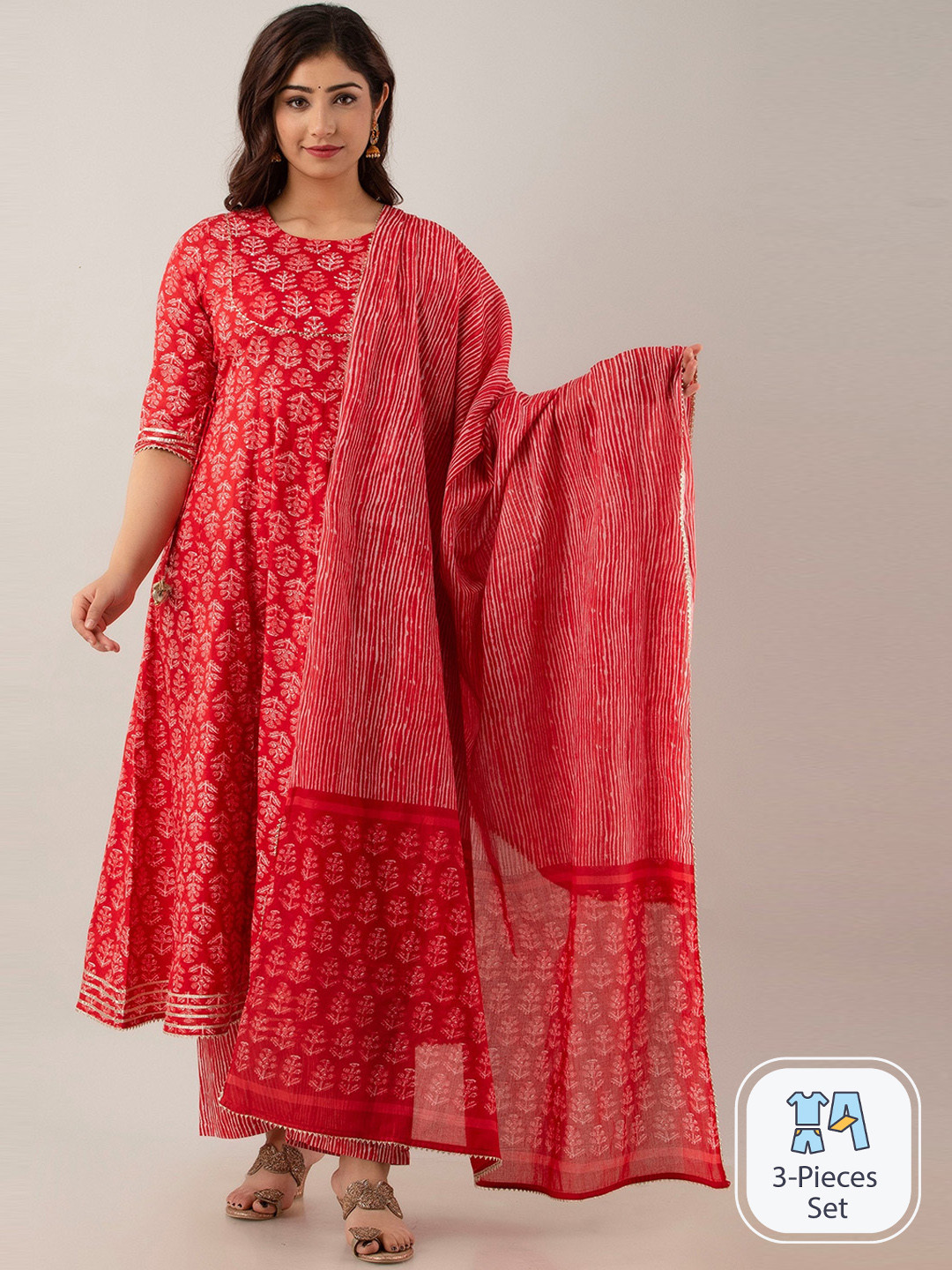 CELEBRAVO Floral Printed Pure Cotton Kurta & Trousers With Dupatta