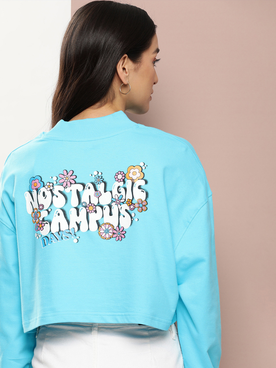 Harvard Graphic Printed Cotton Cropped Sweatshirt