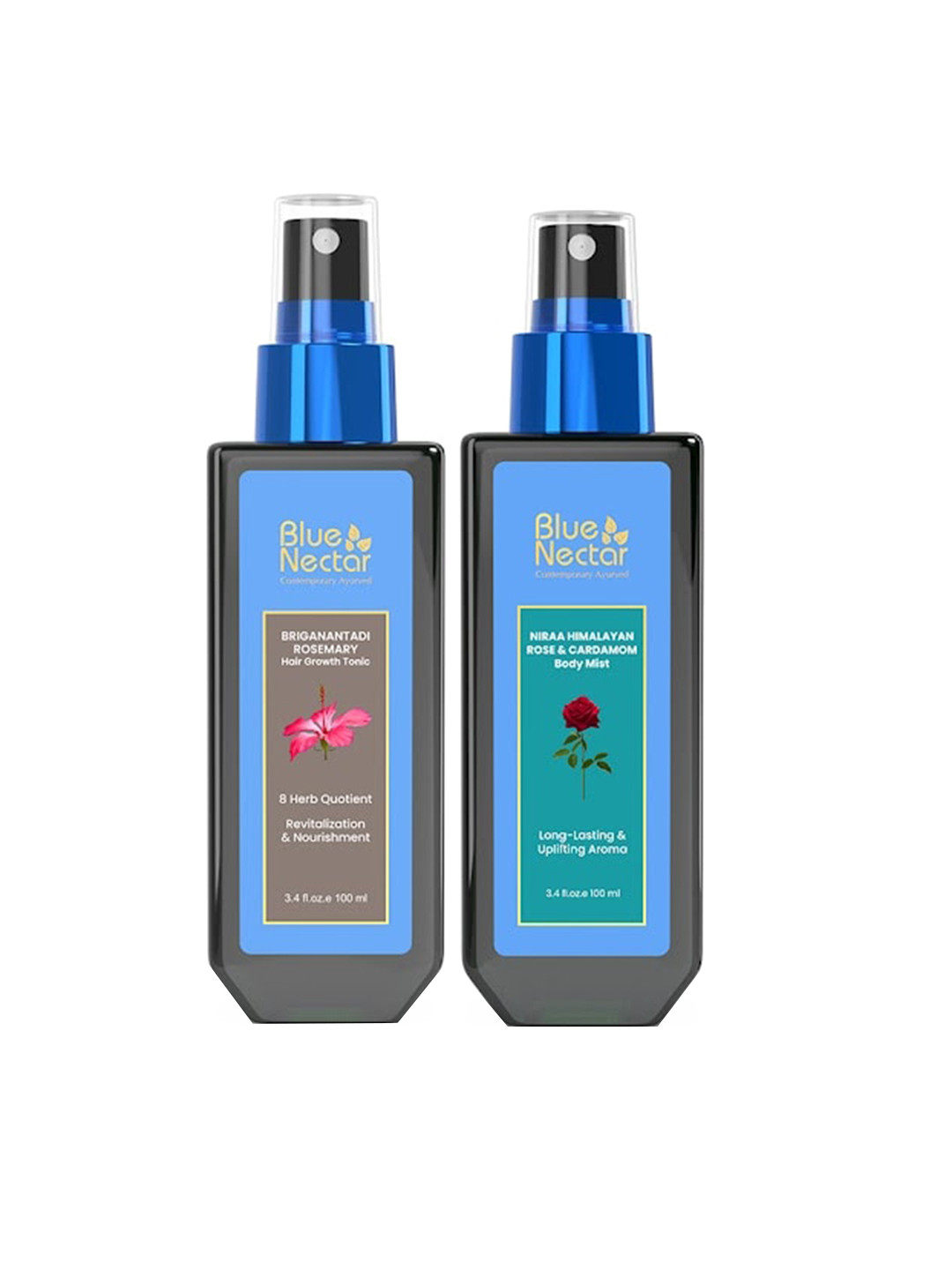 Blue Nectar Hair Growth Serum with Rosemary Oil & Nira Himalayan Rose Body Mist 100ml Each