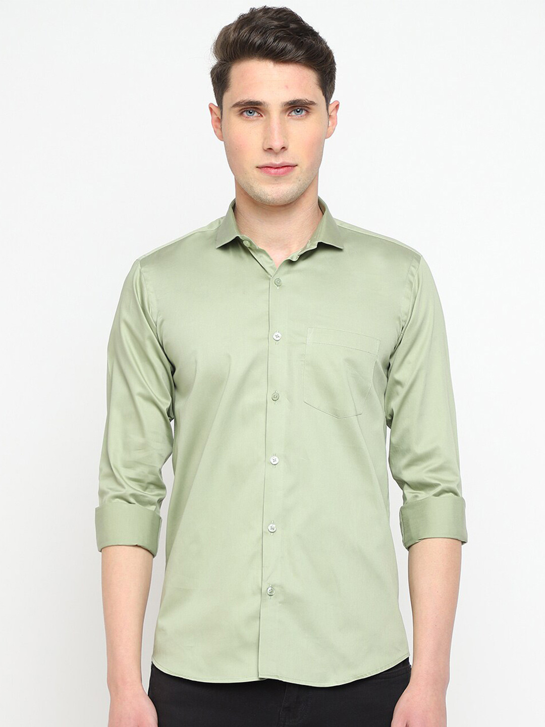 JADEBERRY Men Classic Spread Collar Satin Shirt