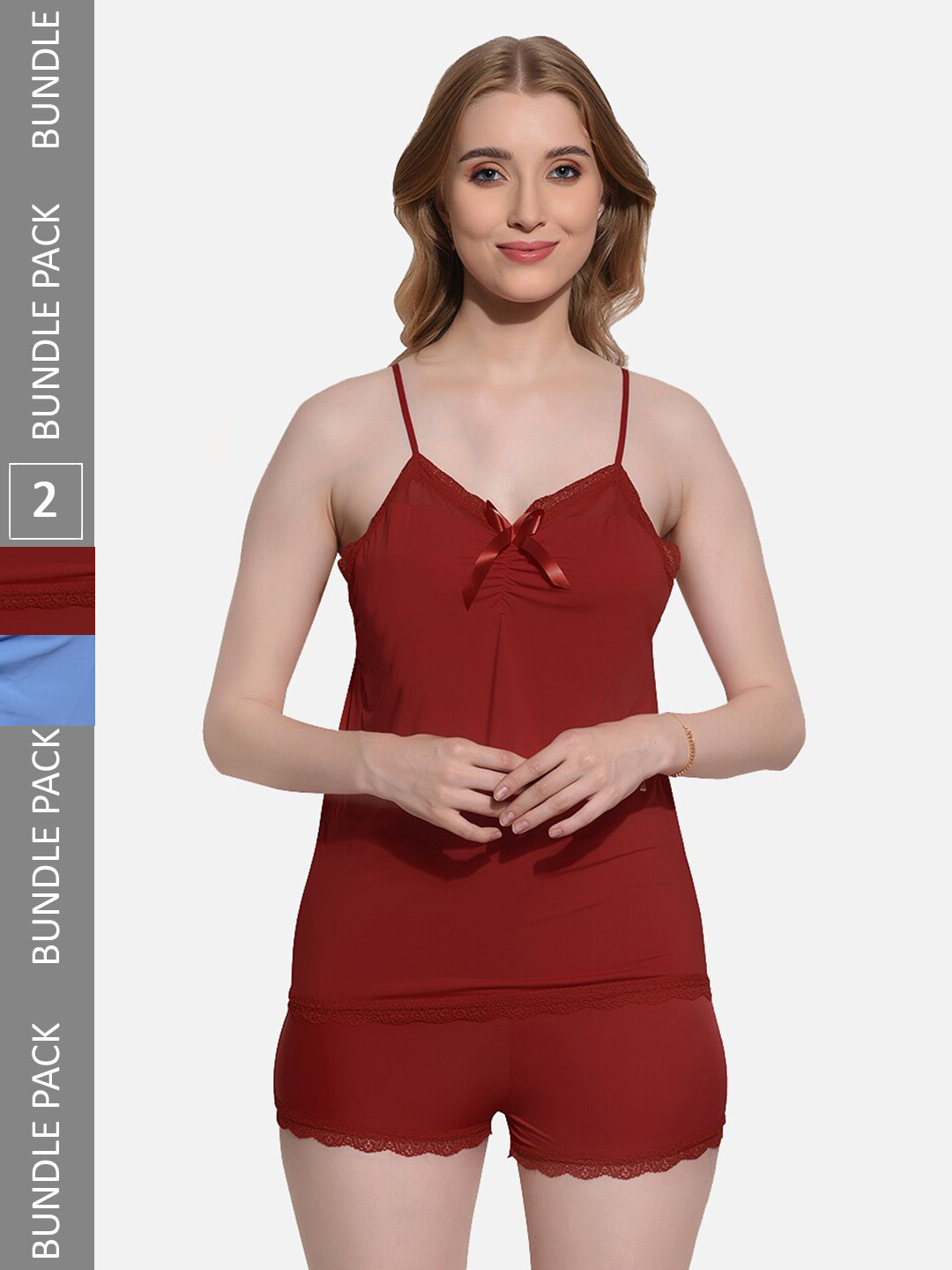 FIMS Pack of 2 Lace Detail Top & Shorts Night Night Suits