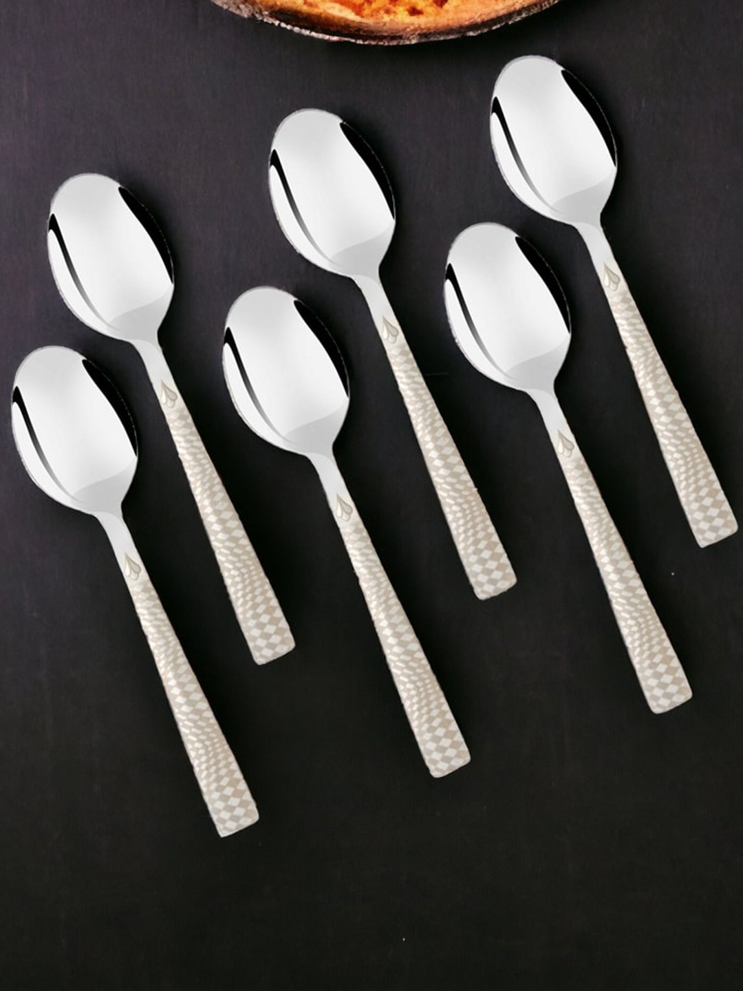 FNS Lush Silver-Toned 6 Pieces Stainless Steel Dessert Spoons