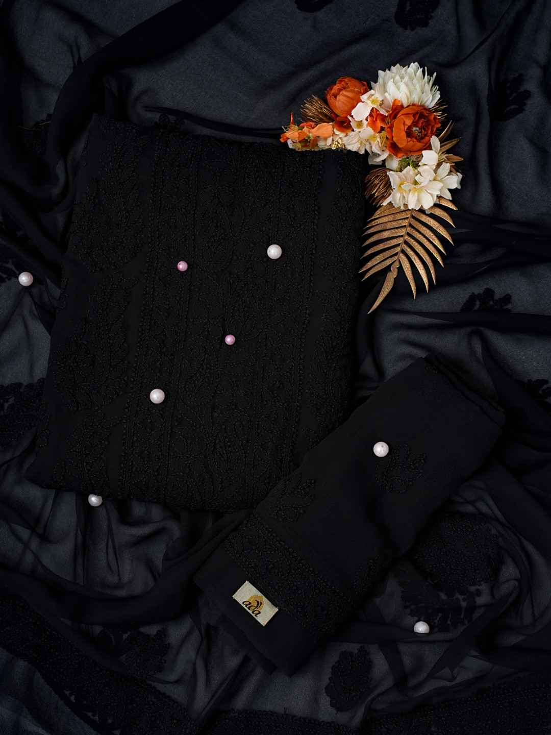 ADA Chikankari Embroidered Unstitched Dress Material