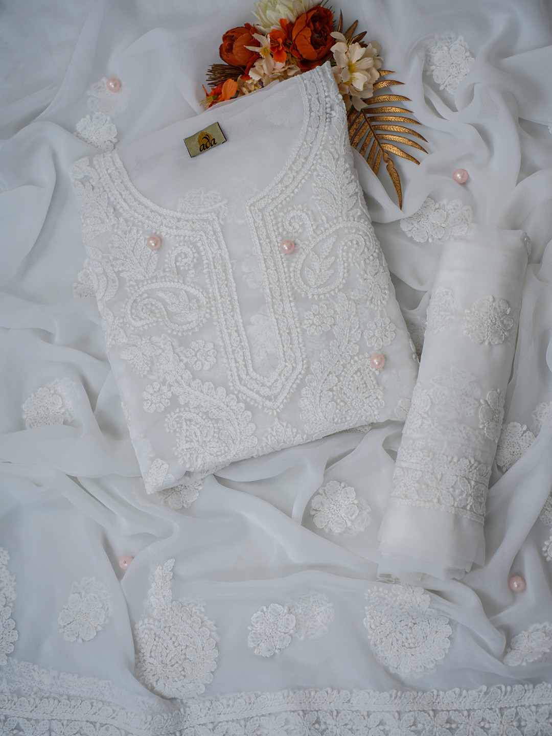 ADA Chikankari Embroidered Unstitched Dress Material
