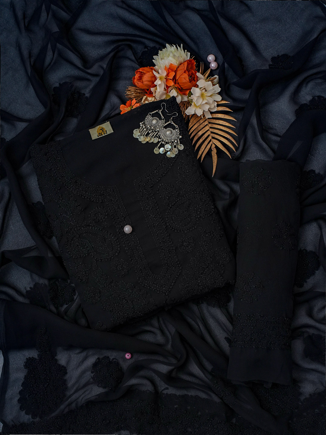 ADA Chikankari Embroidered Unstitched Dress Material