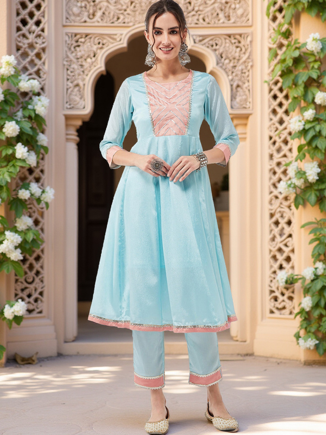 Pannkh Round Neck Gotta Patti Anarkali Kurta