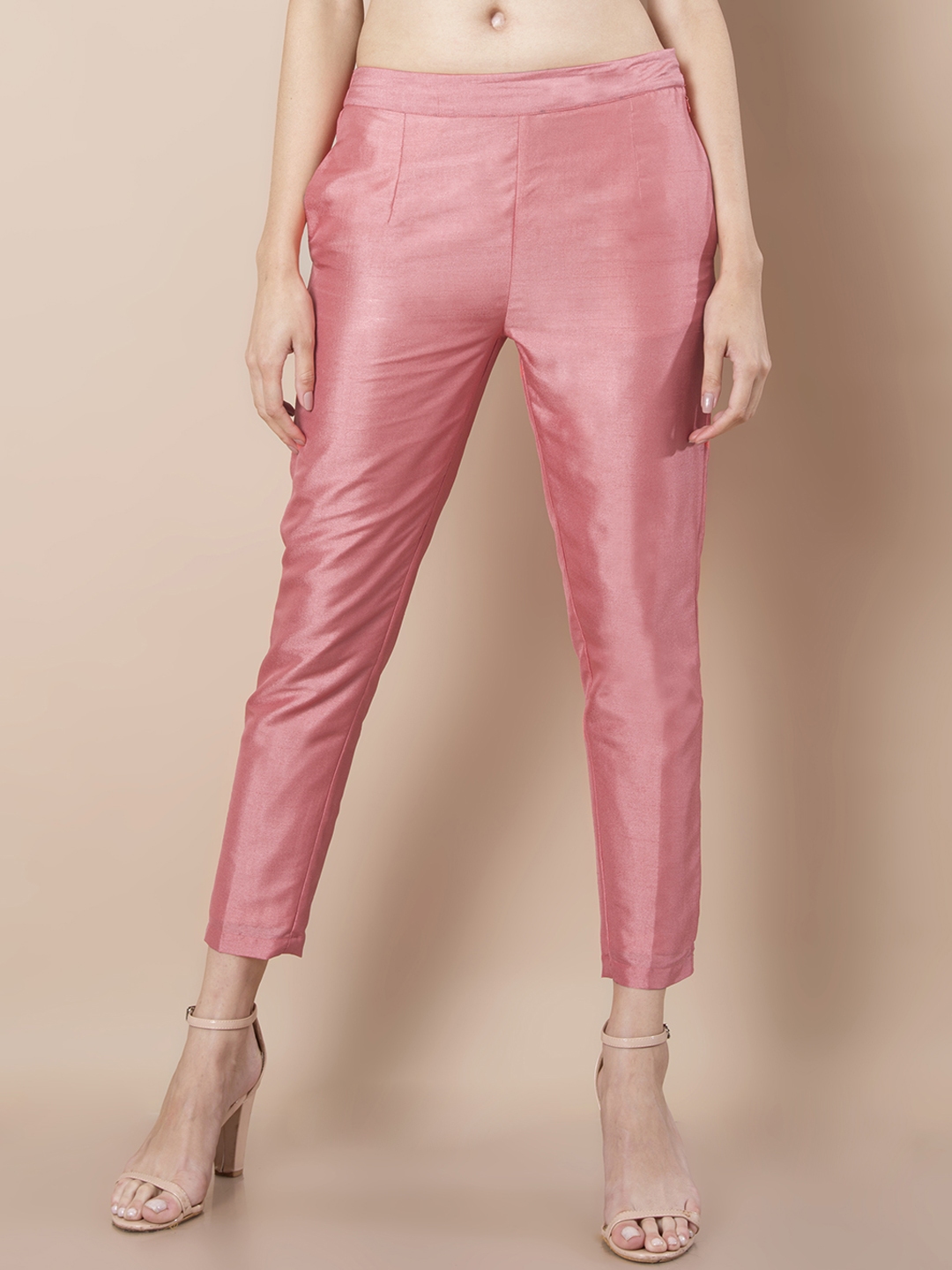 Buy Women Pink Regular Fit Solid Cigarette Trousers online  Looksgudin