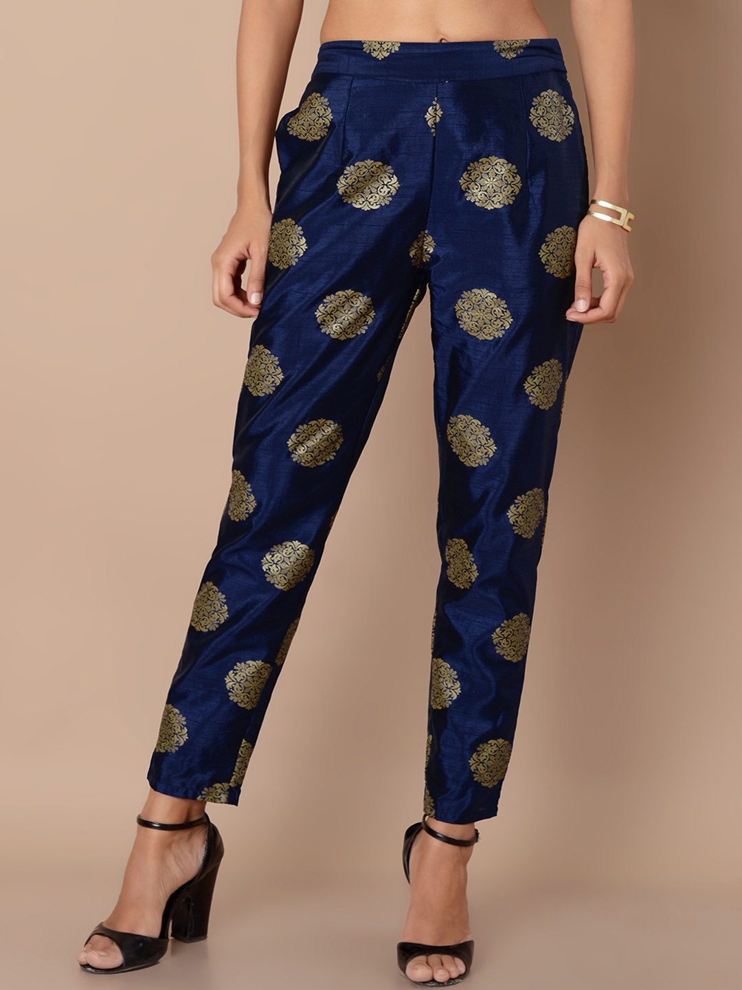 Buy XPOSE Womens Navy Blue Tapered Fit Solid Cropped Cigarette Trousers at  Amazonin