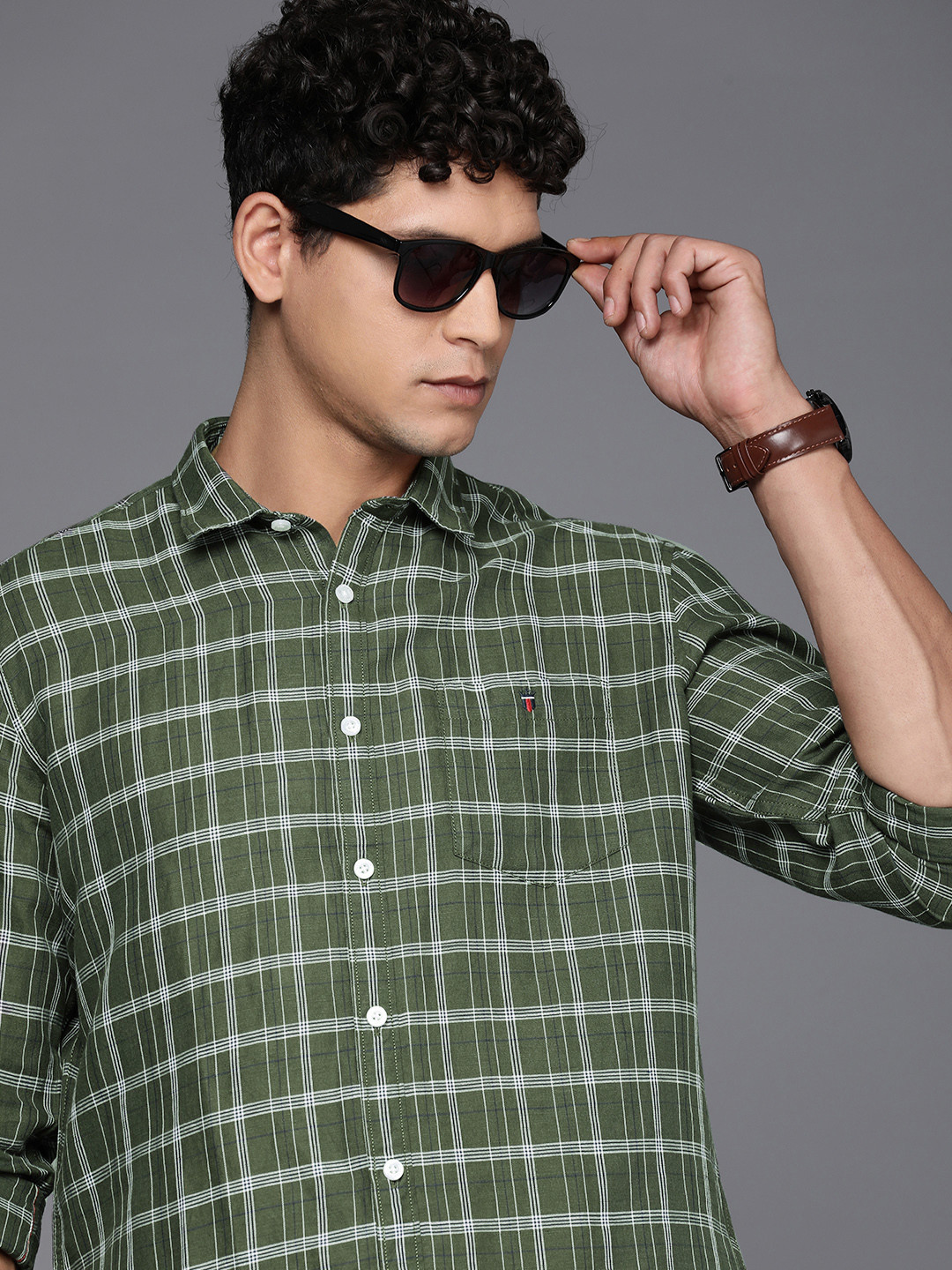 Louis Philippe Jeans Linen Cotton Slim Fit Checked Casual Shirt