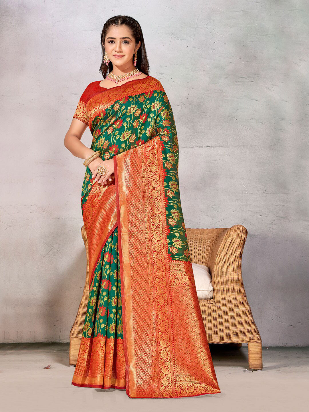 Anouk Rustic Floral Woven Design Zari Saree