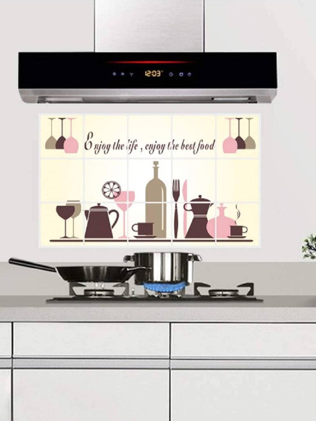 Jaamso Royals Yellow & Pink Removable Oil Proof Heat Resistant Kitchen Wall Sticker