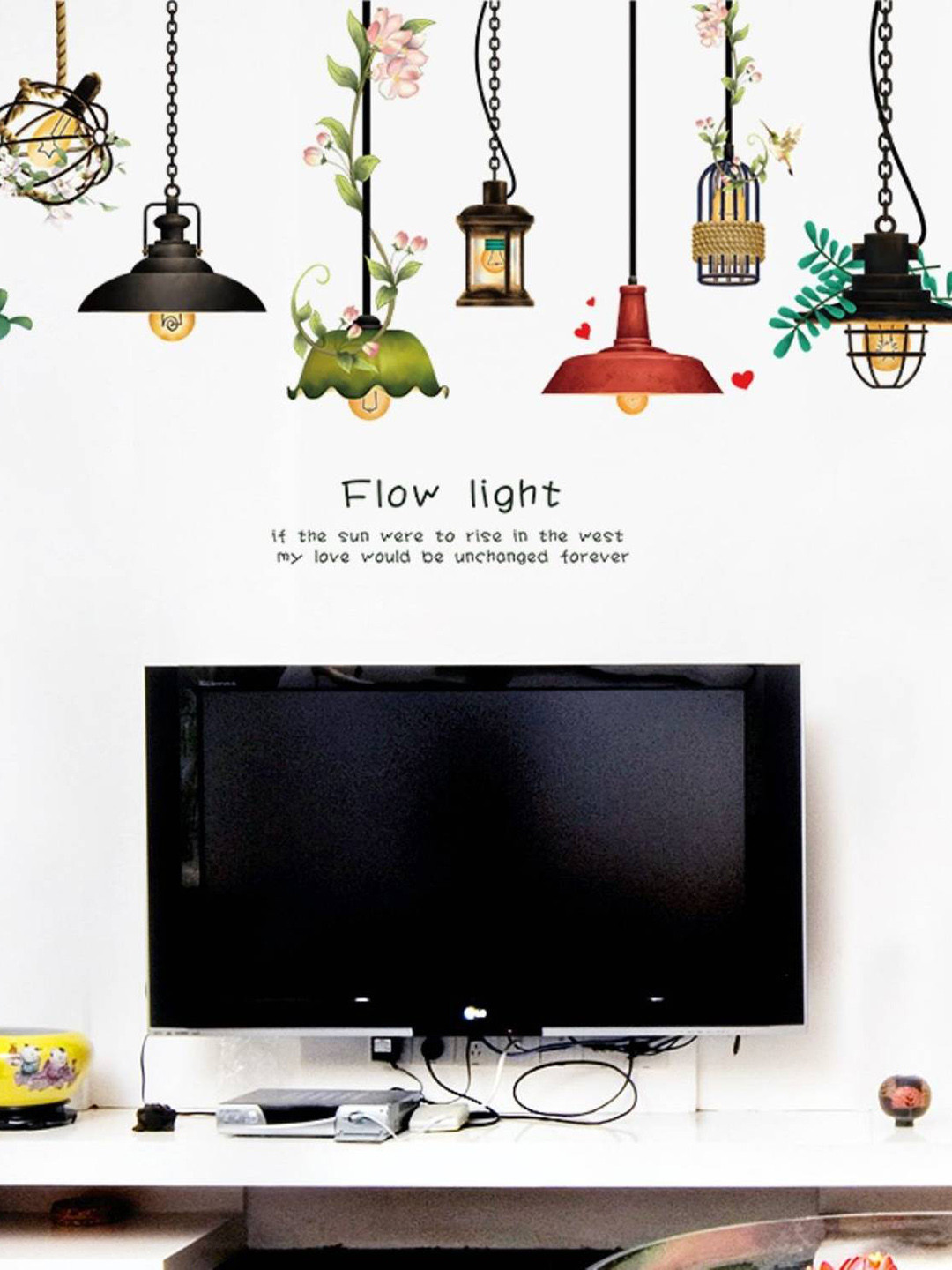 Jaamso Royals White & Green Hanging Lamp Design Self Adhesive Wallsticker