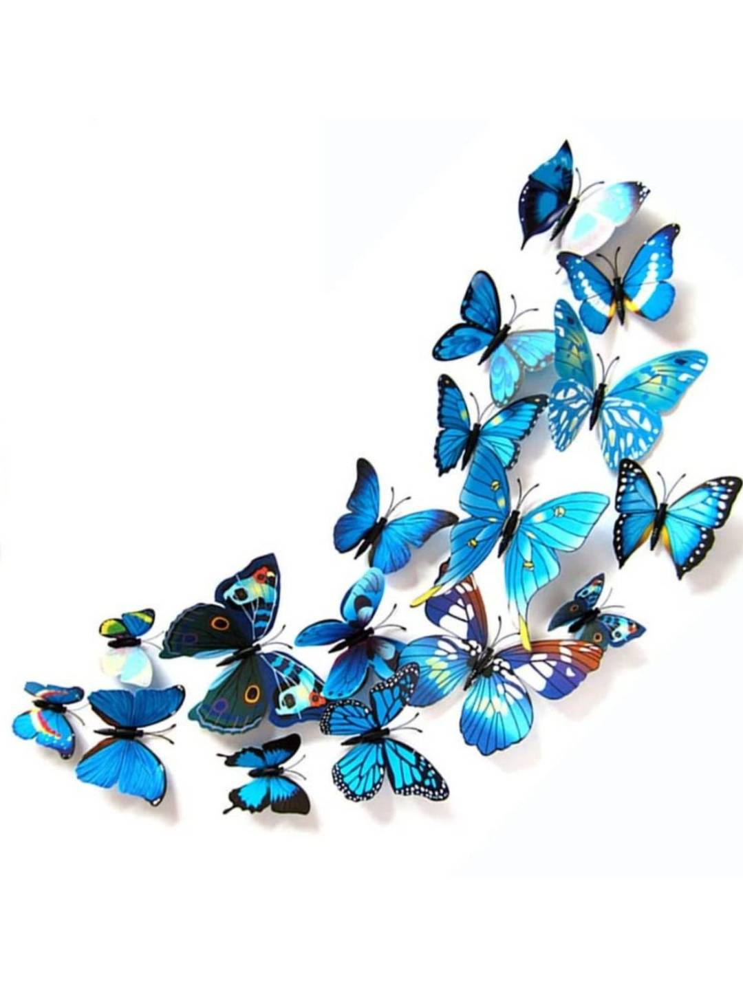 Jaamso Royals 12 Pcs Blue 3D Butterflies Self Adhesive Peel & Stick Vinyl Wall Sticker