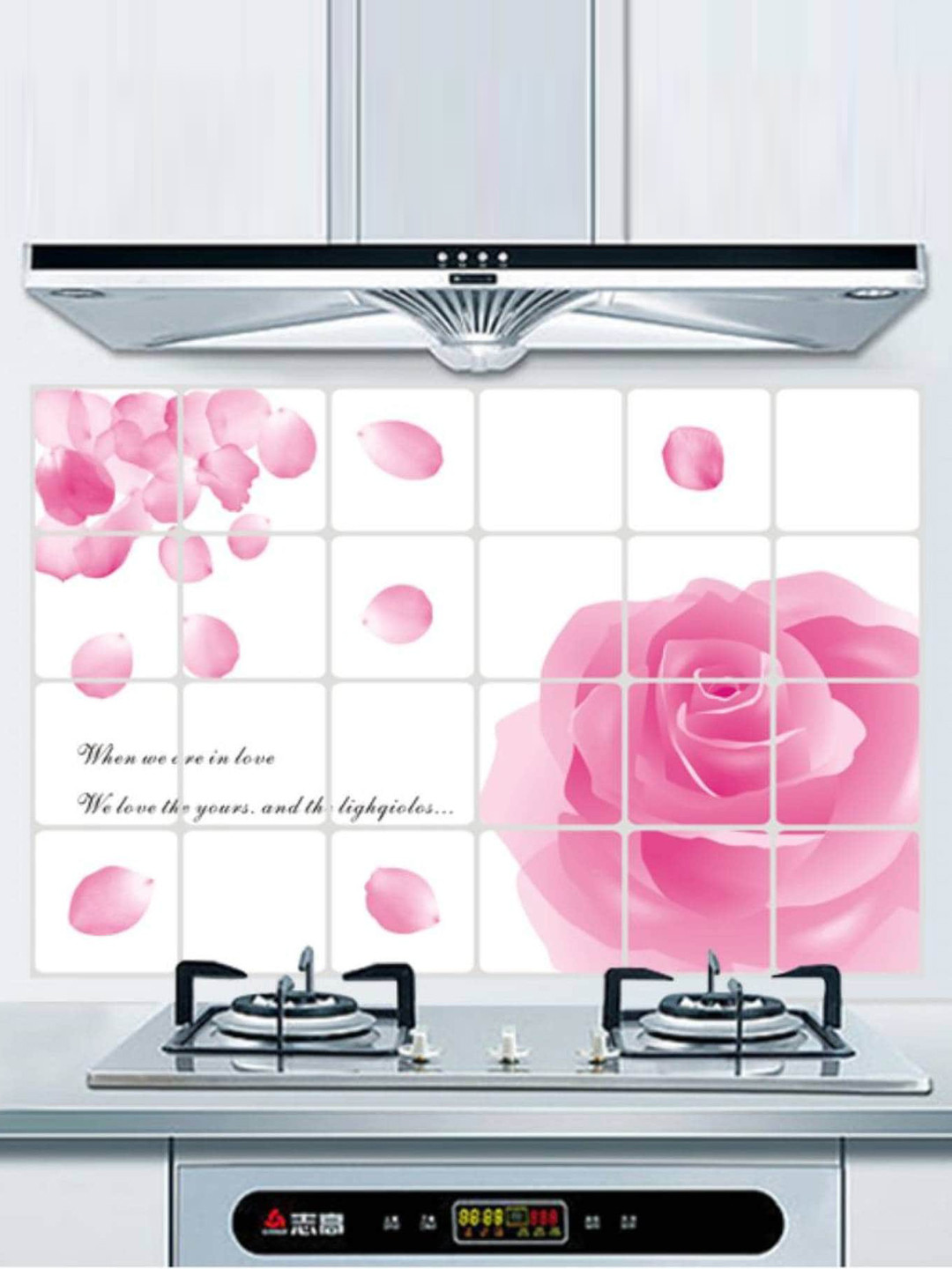 Jaamso Royals Rose Printed Self-Adhesive Resistant Heat Oil Proof Kitchen Wall Sticker