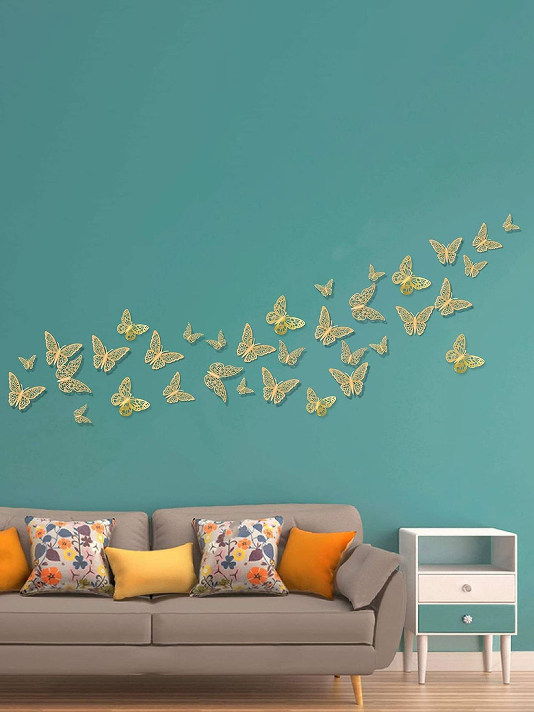 Jaamso Royals Gold Toned 12 Pieces 3D Butterfly Self Adhesive Wall Sticker