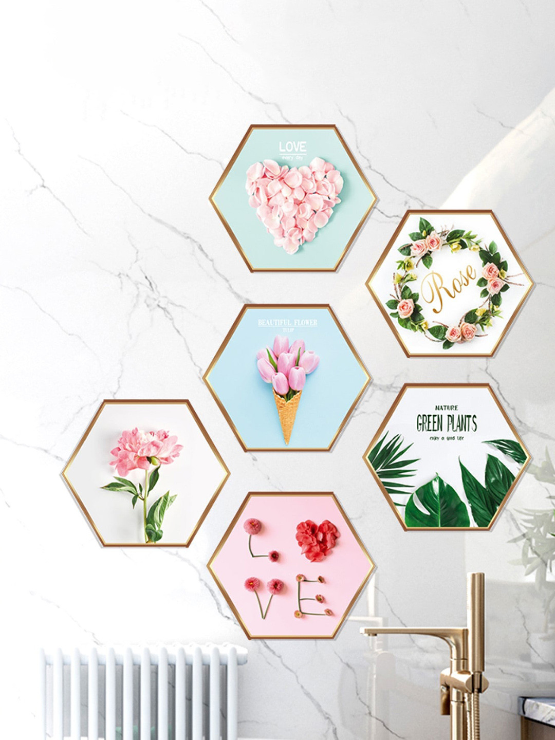 Jaamso Royals Blue & Pink Tropical Plants Pattern Self Adhesive Wallsticker