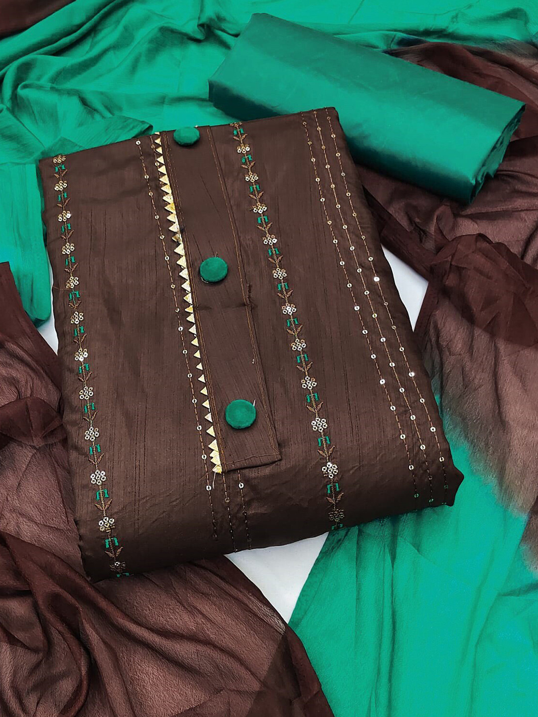MANVAA Ethnic Motifs Embroidered Sequinned Detail Unstitched Dress Material