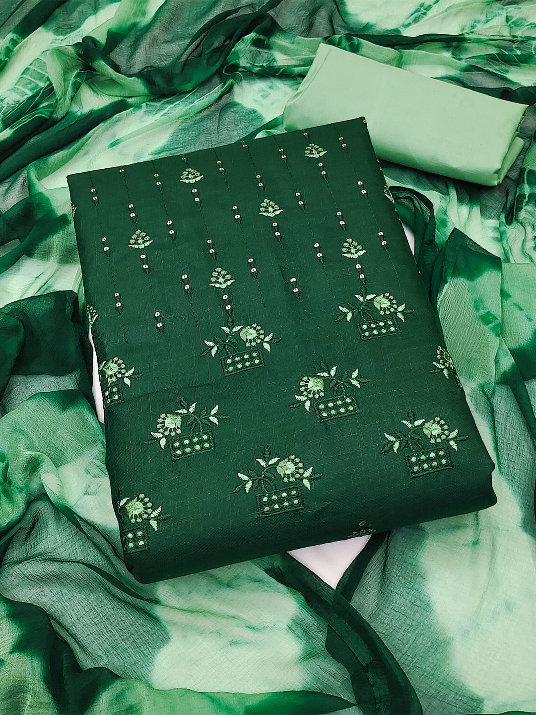 MANVAA Foral Embroidered Sequinned Unstitched Dress Material